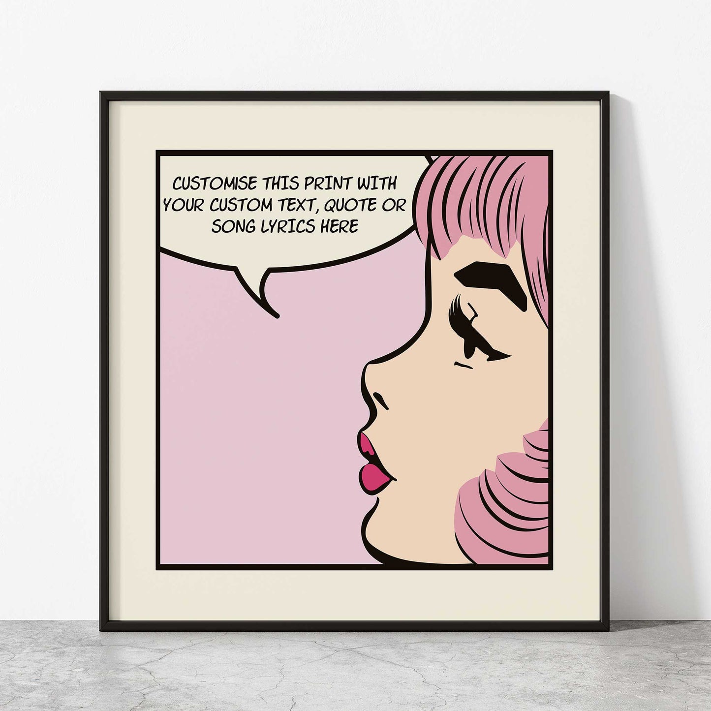 pop art comic girl personalised print pink