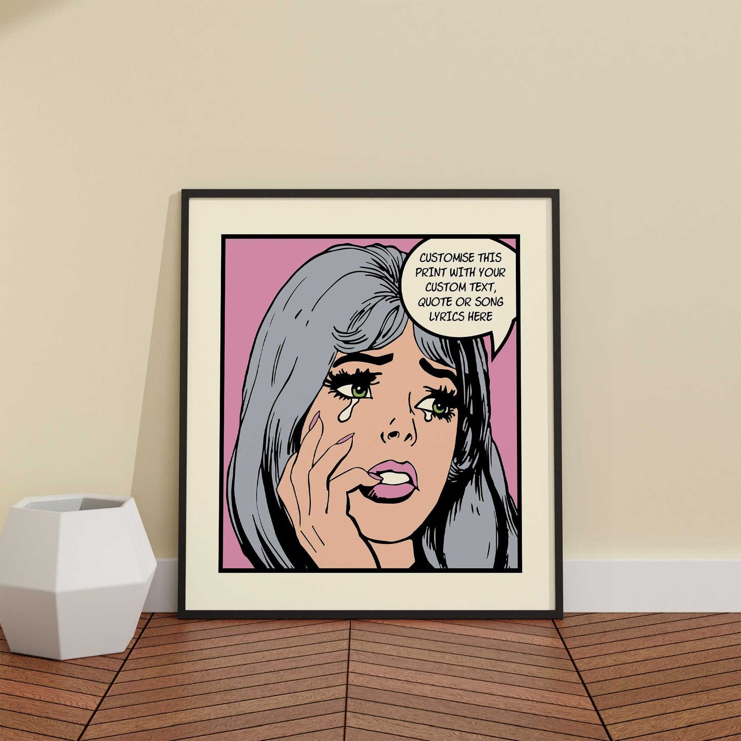 Personalised Crying Girl Wall Art grey