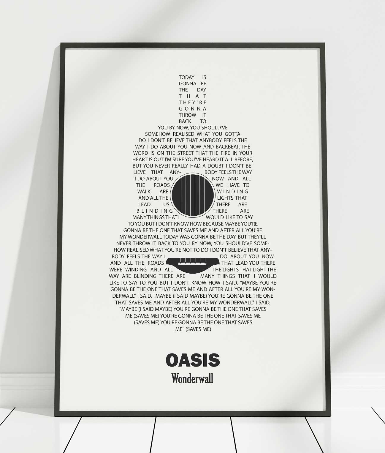 Personalised Guitar Song Lyrics Print - White