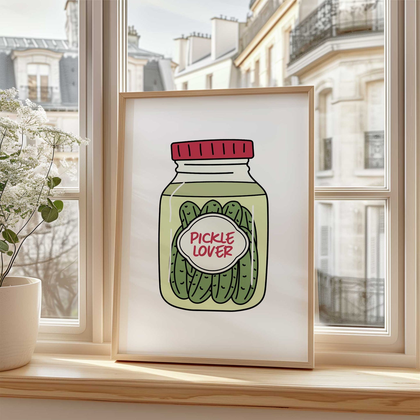 pickle lover print framed mockup pickle jar kitchen counter