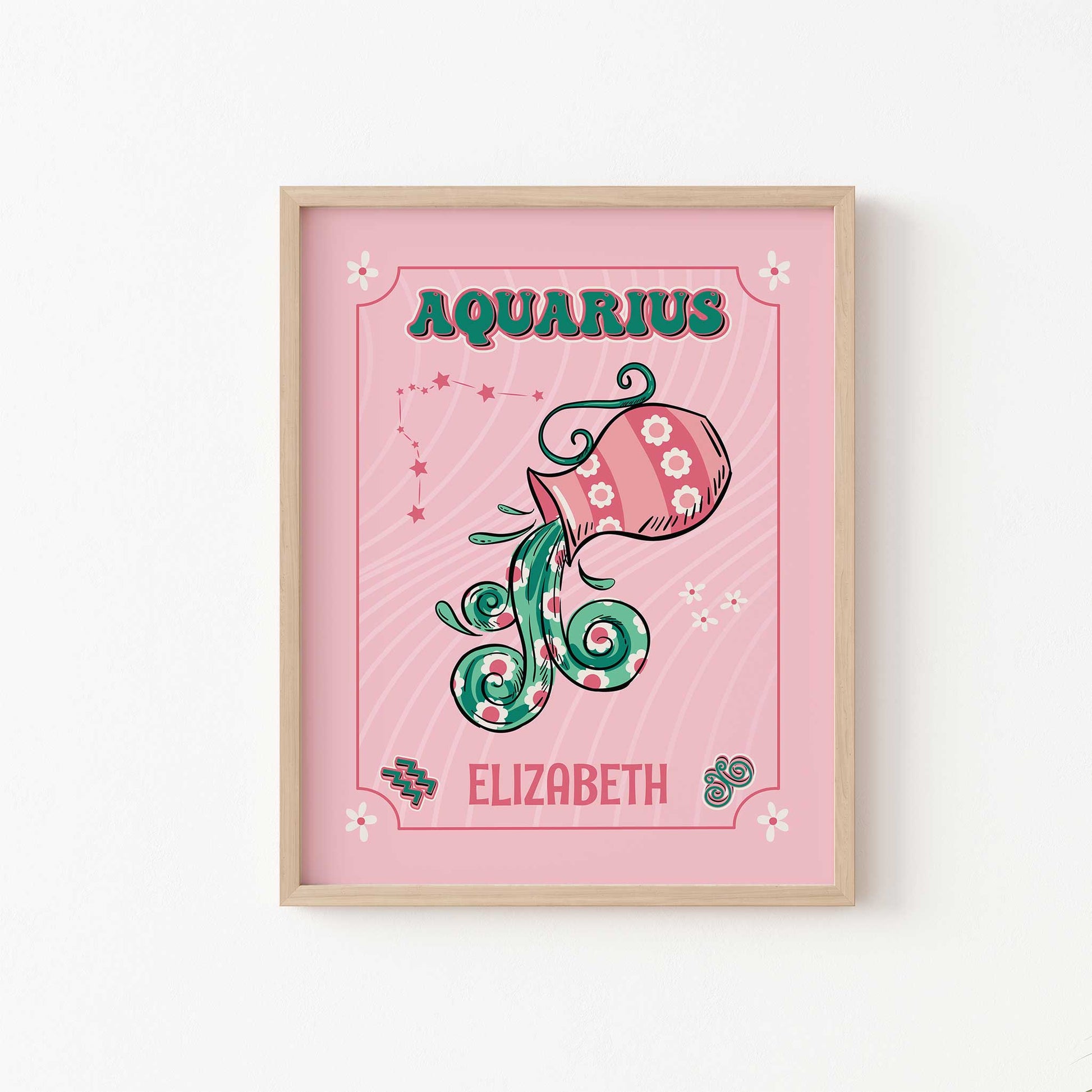 personalised aquaurius zodiac print wooden frame mockup