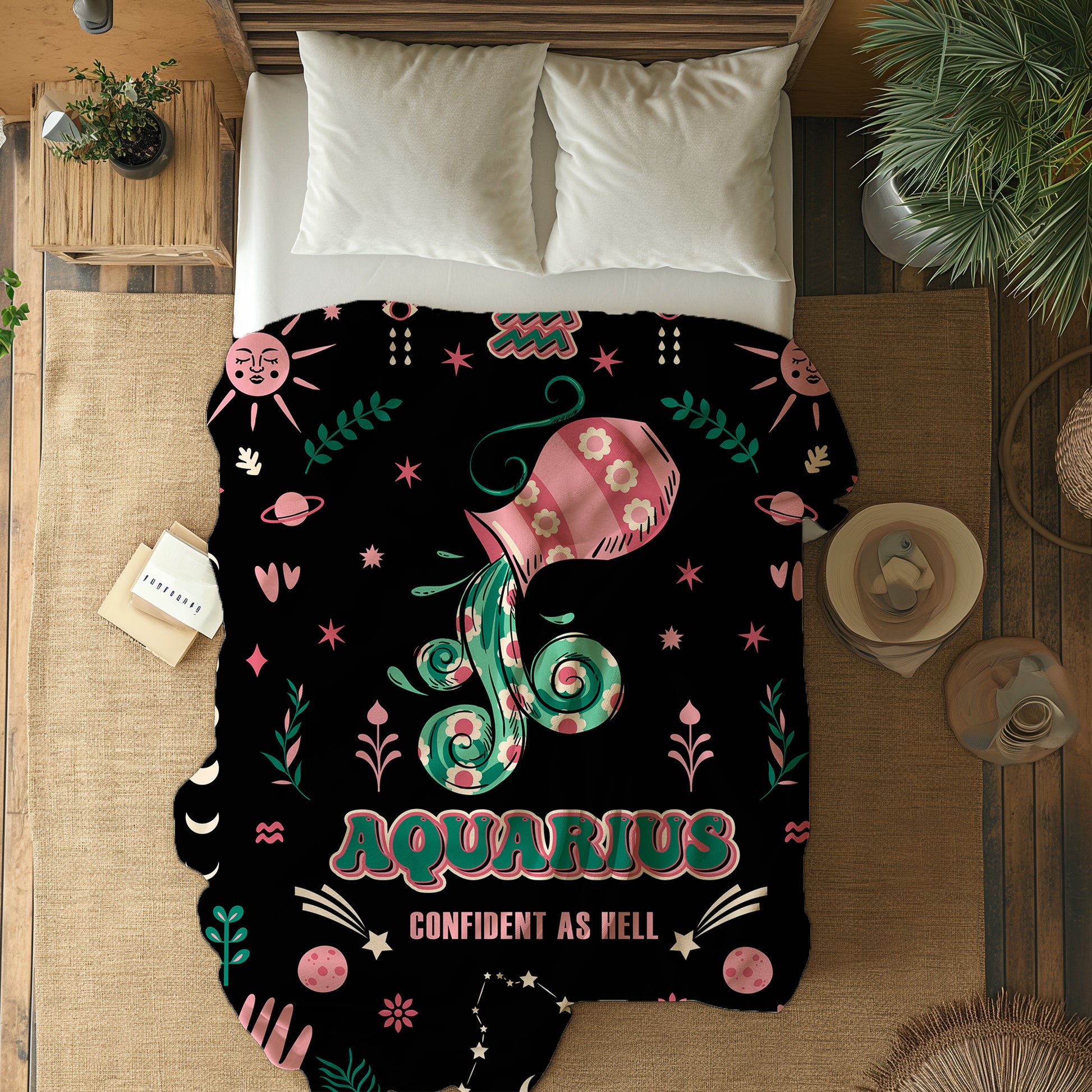 aquarius zodiac sherpa blanket bedroom