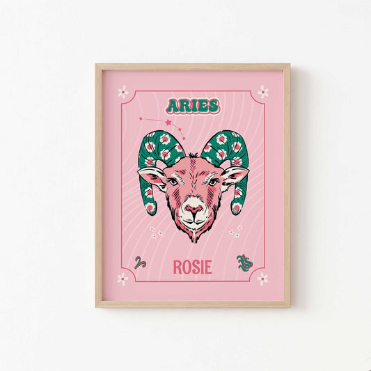 personalised aries zodiac print mockup wooden frame