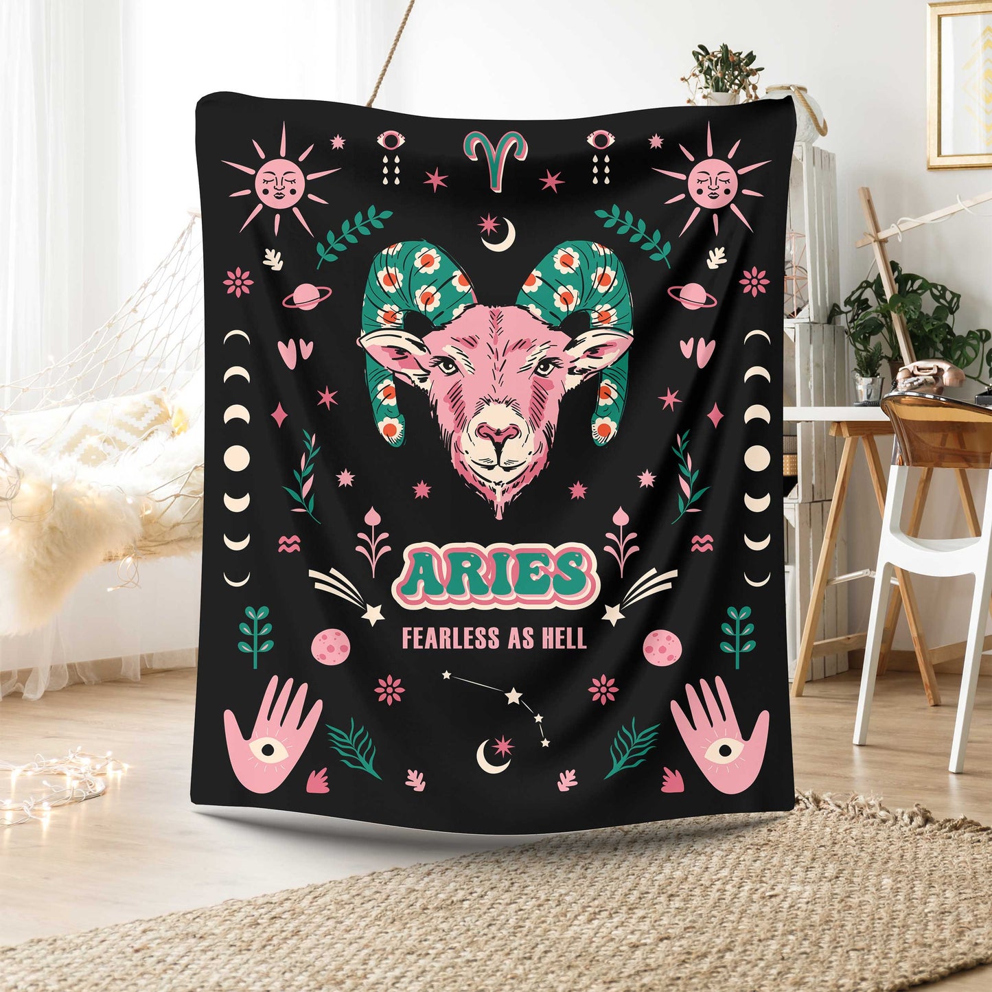 Aries zodiac sherpa blanket lounge