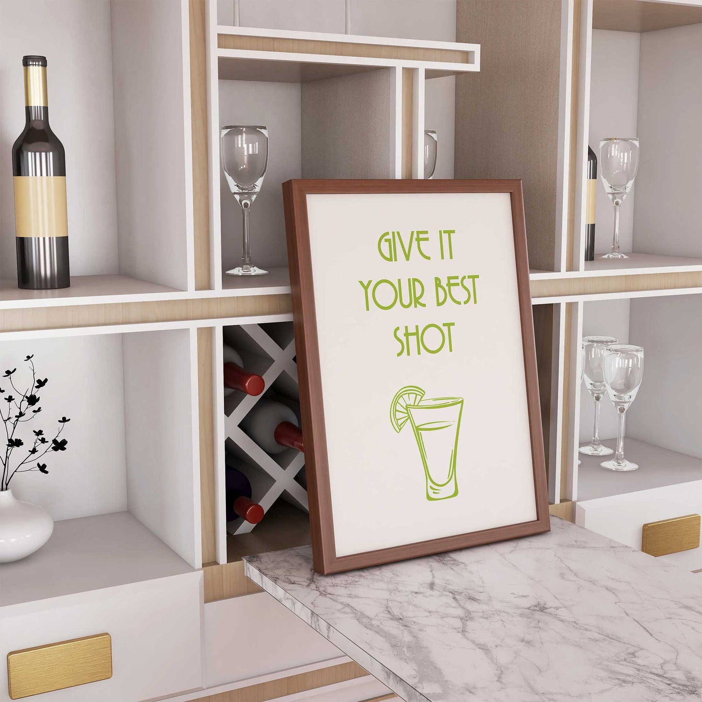 bar cart art quote give it your best shot mockup framed bar cart area