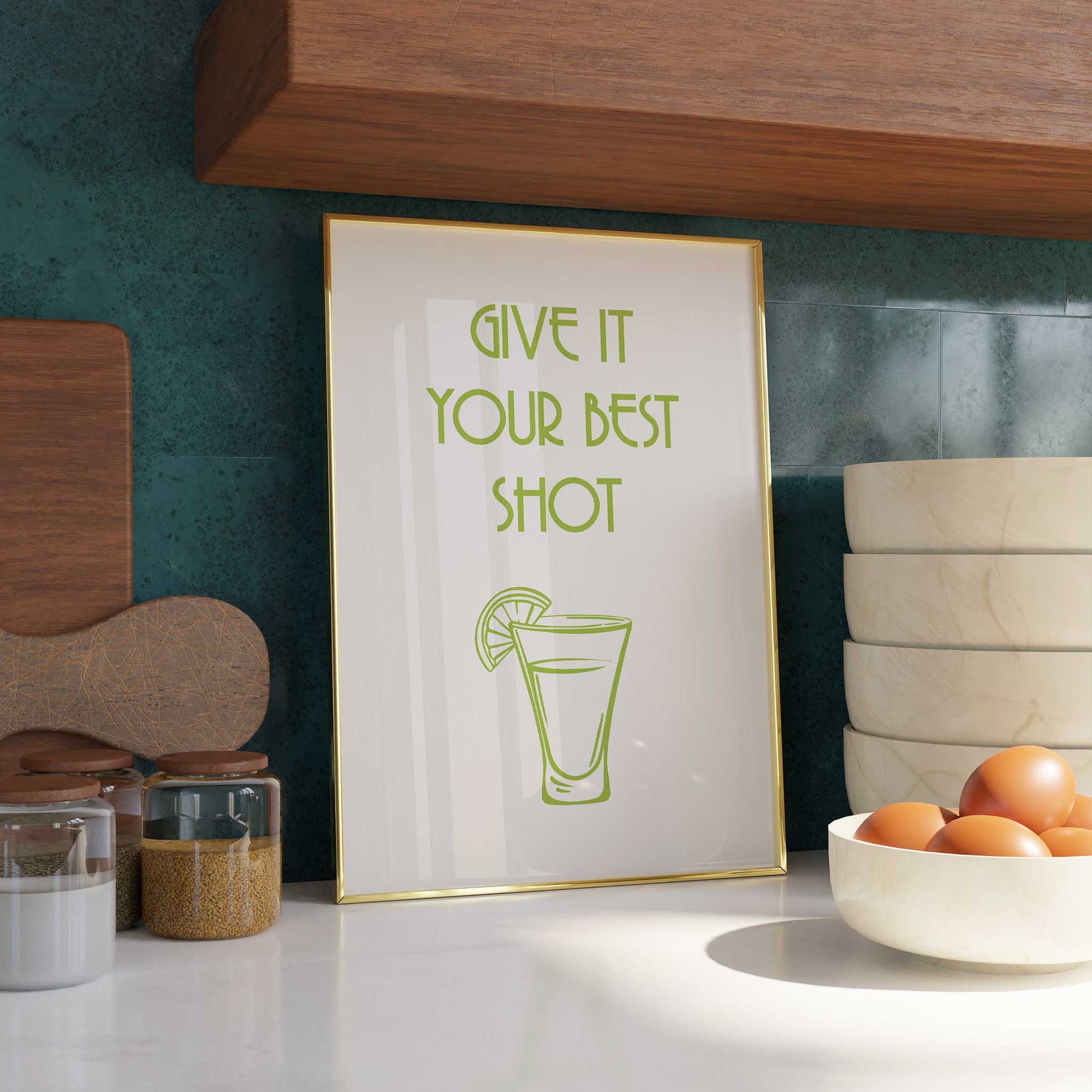 bar cart art quote give it your best shot mockup framed kitchen counter