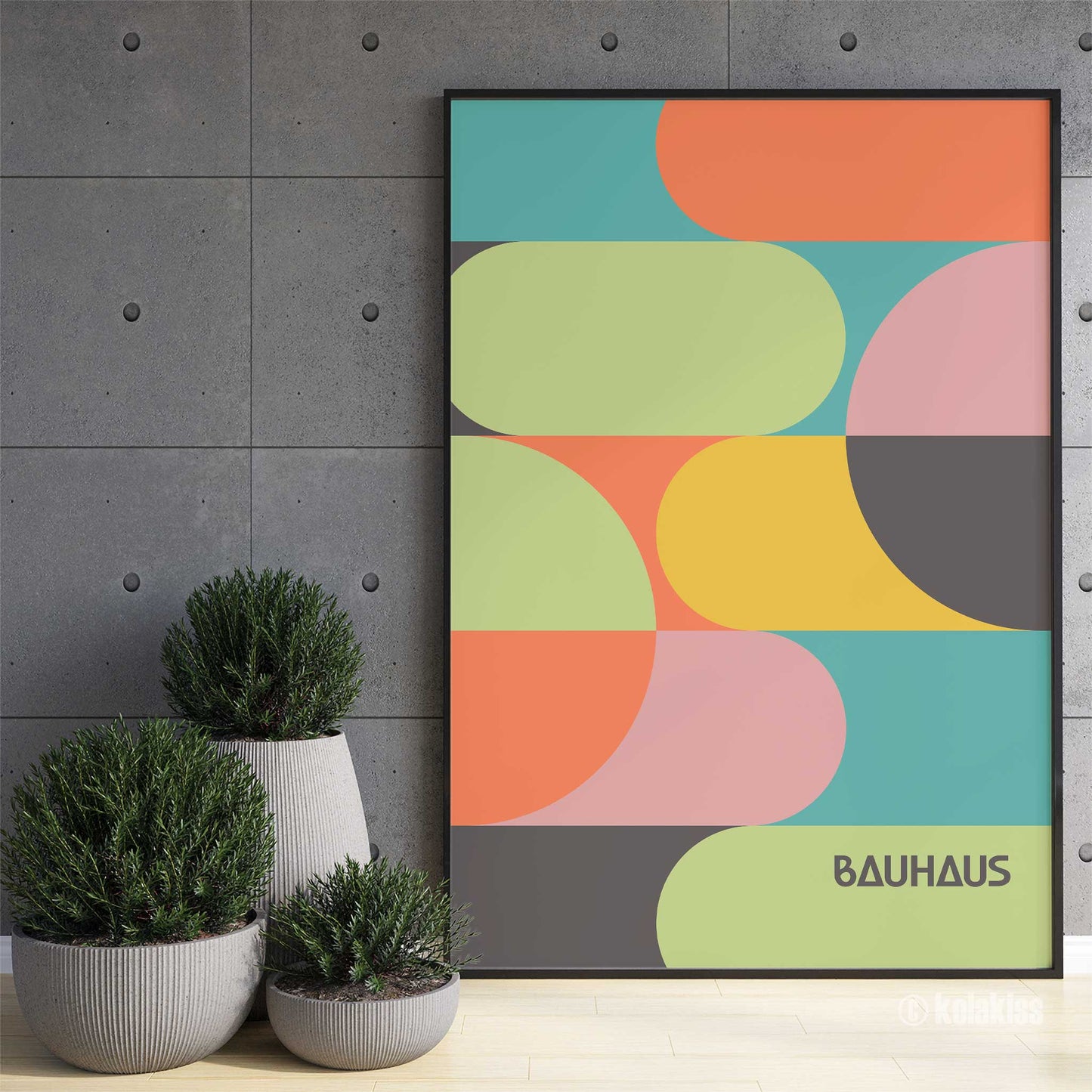 bauhaus print bright multicolor mockup black frame