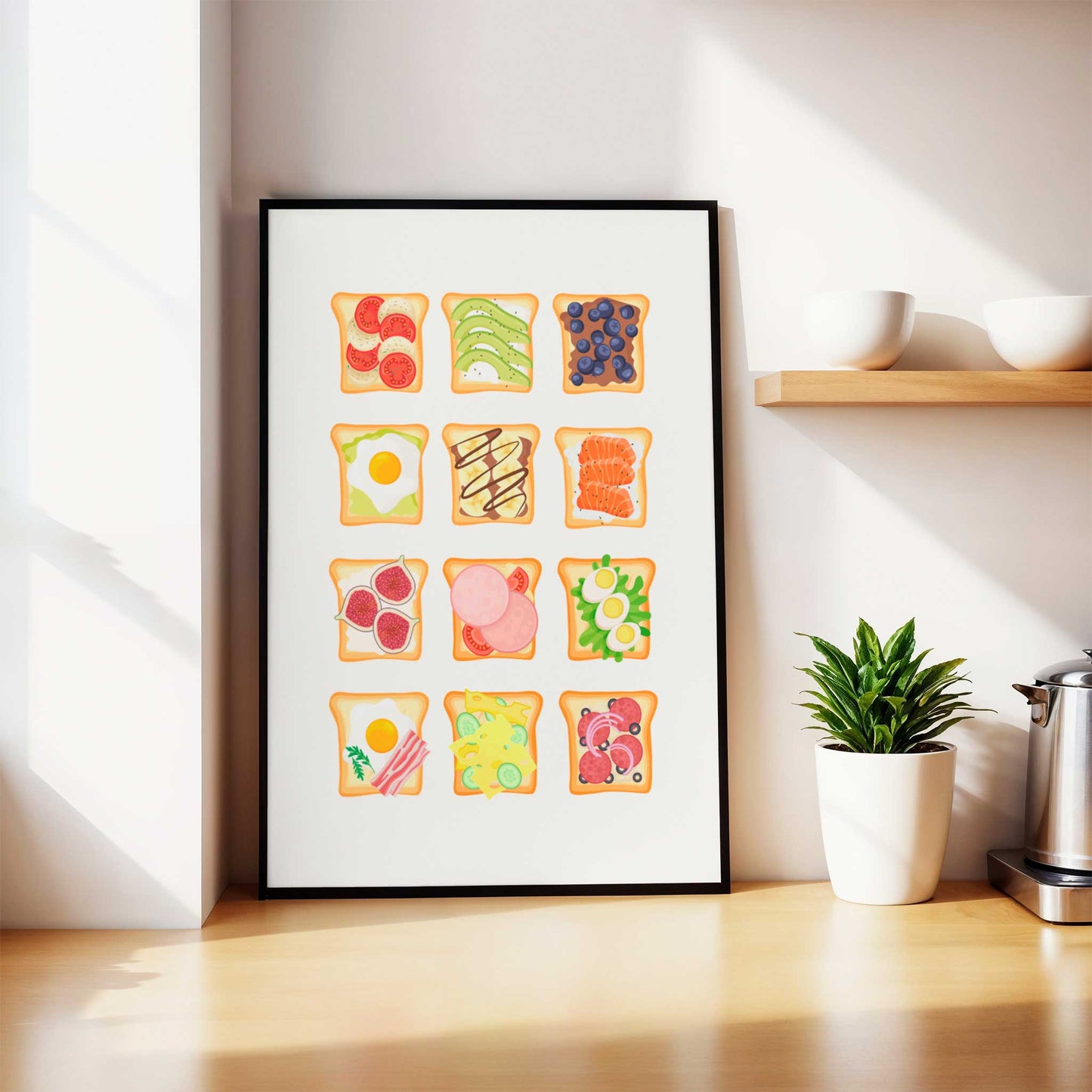 breakfast toast print mockup frame kitchen counter