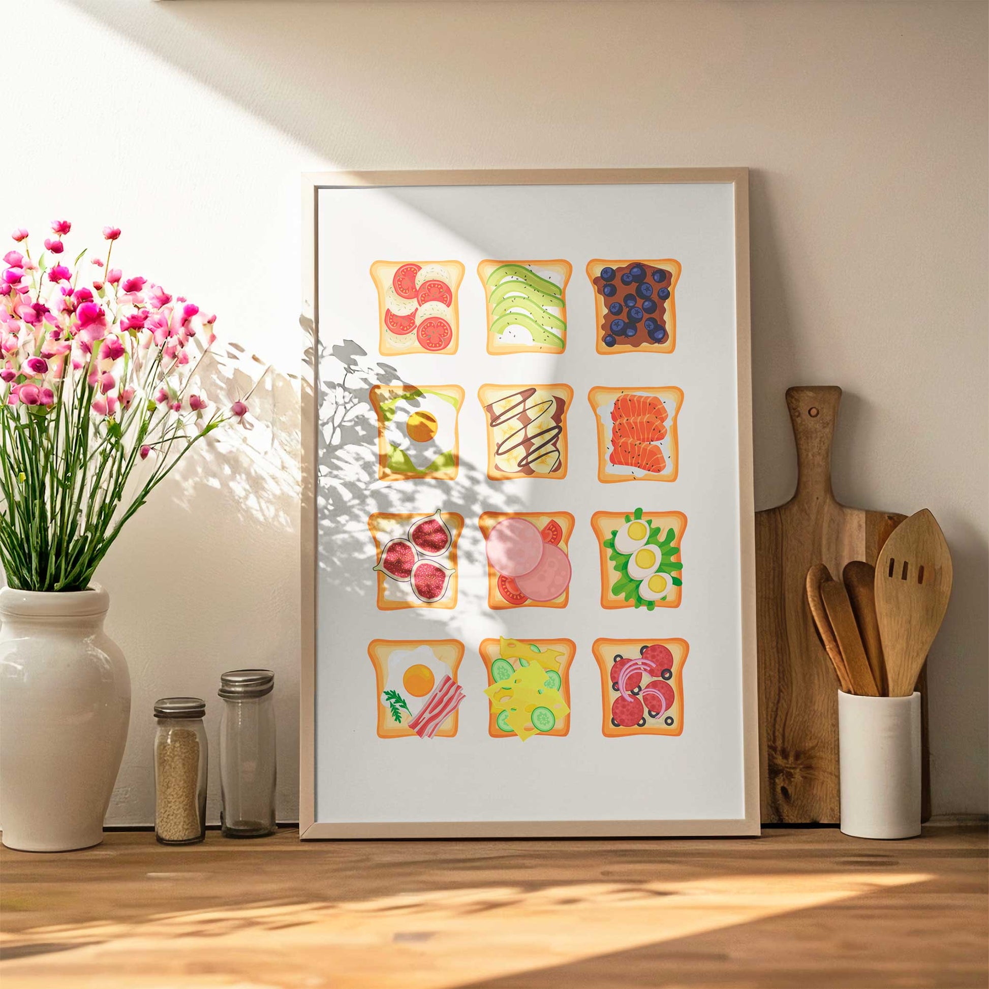 breakfast toast print mockup frame kitchen counter