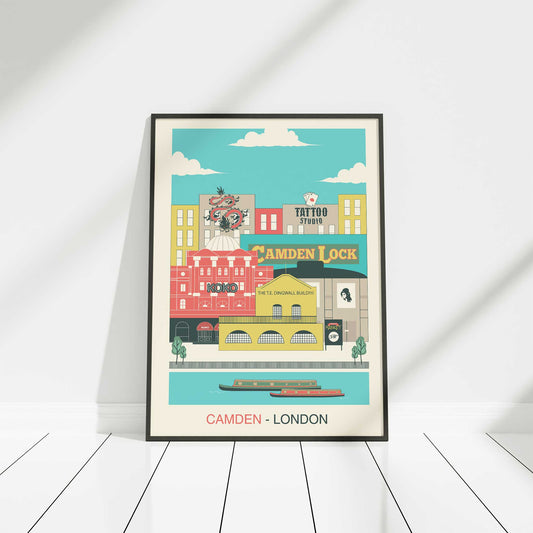 camden london print illustration landmarks mockup dark frame trendy apartment