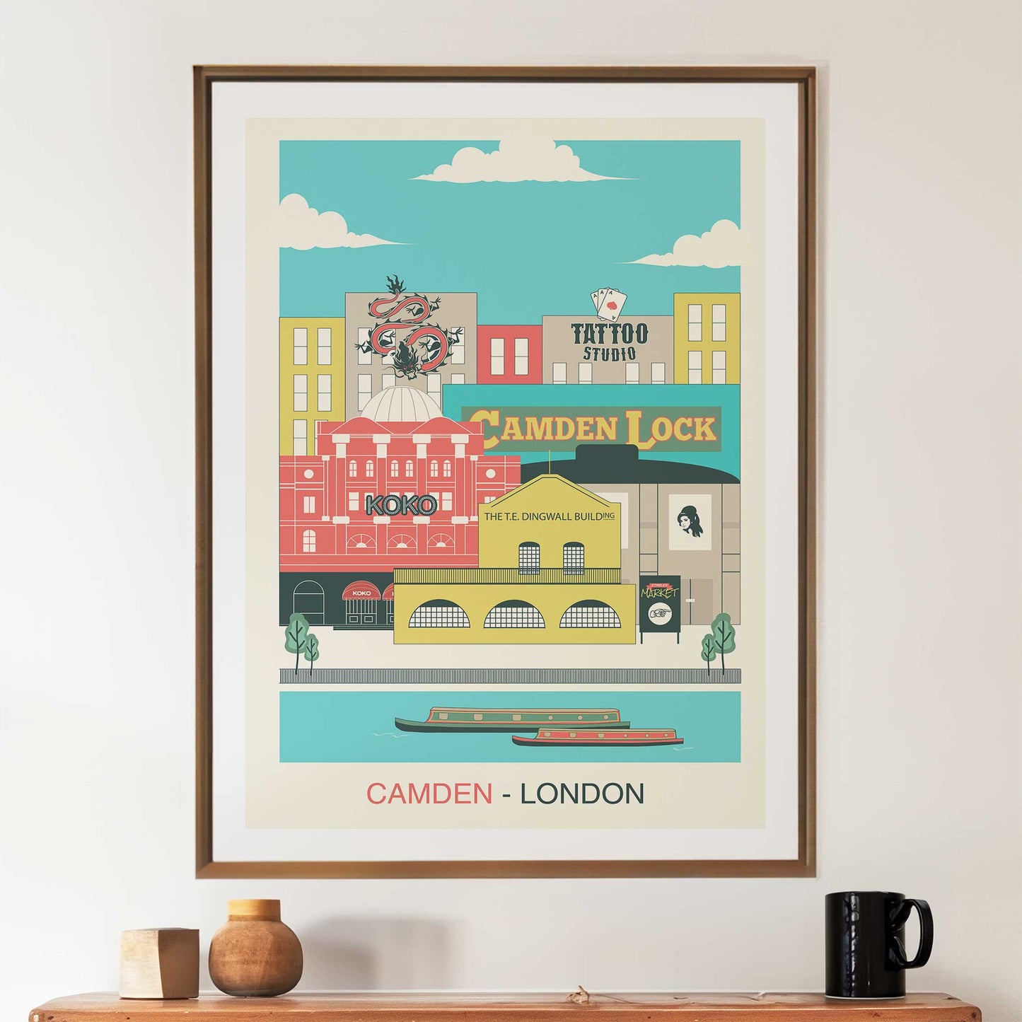 camden london print illustration landmarks mockup dark frame trendy apartment