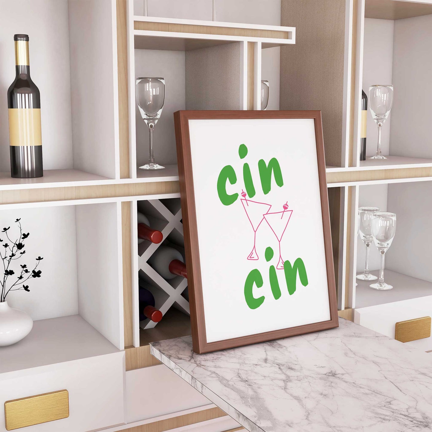 cin cin print mockup frame home bar