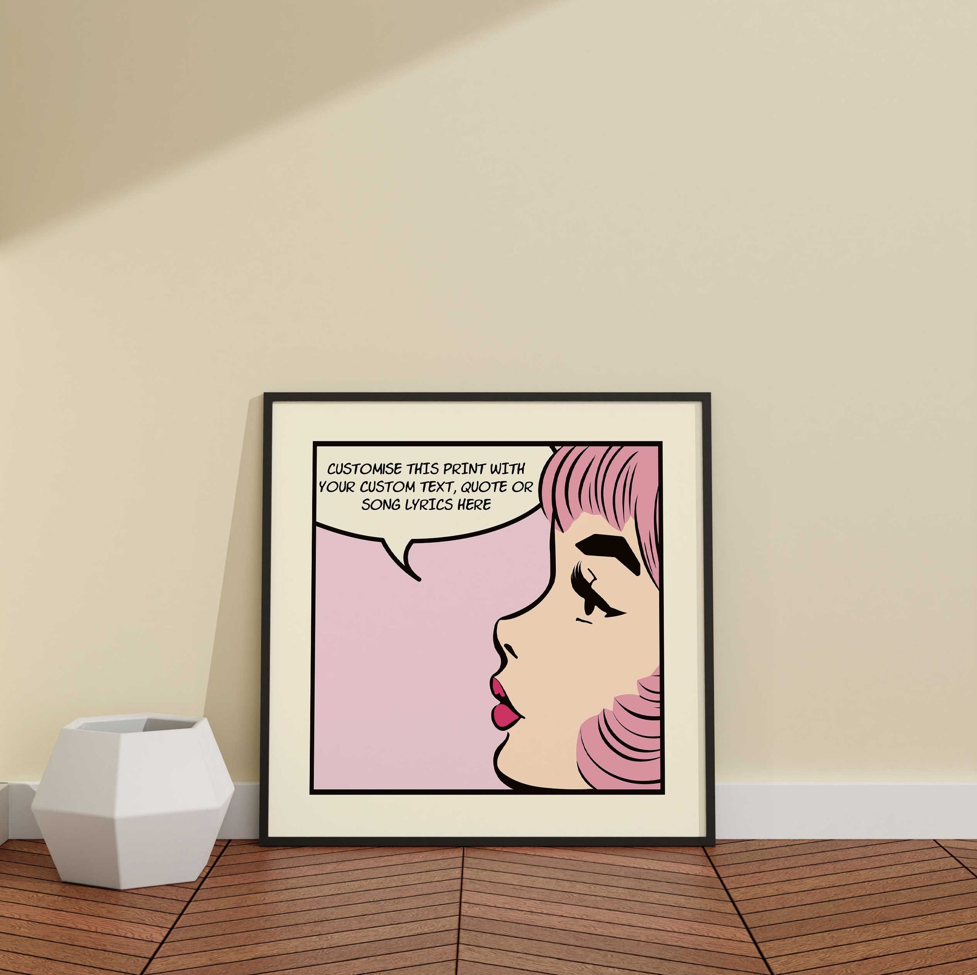 pop art comic girl personalised print pink