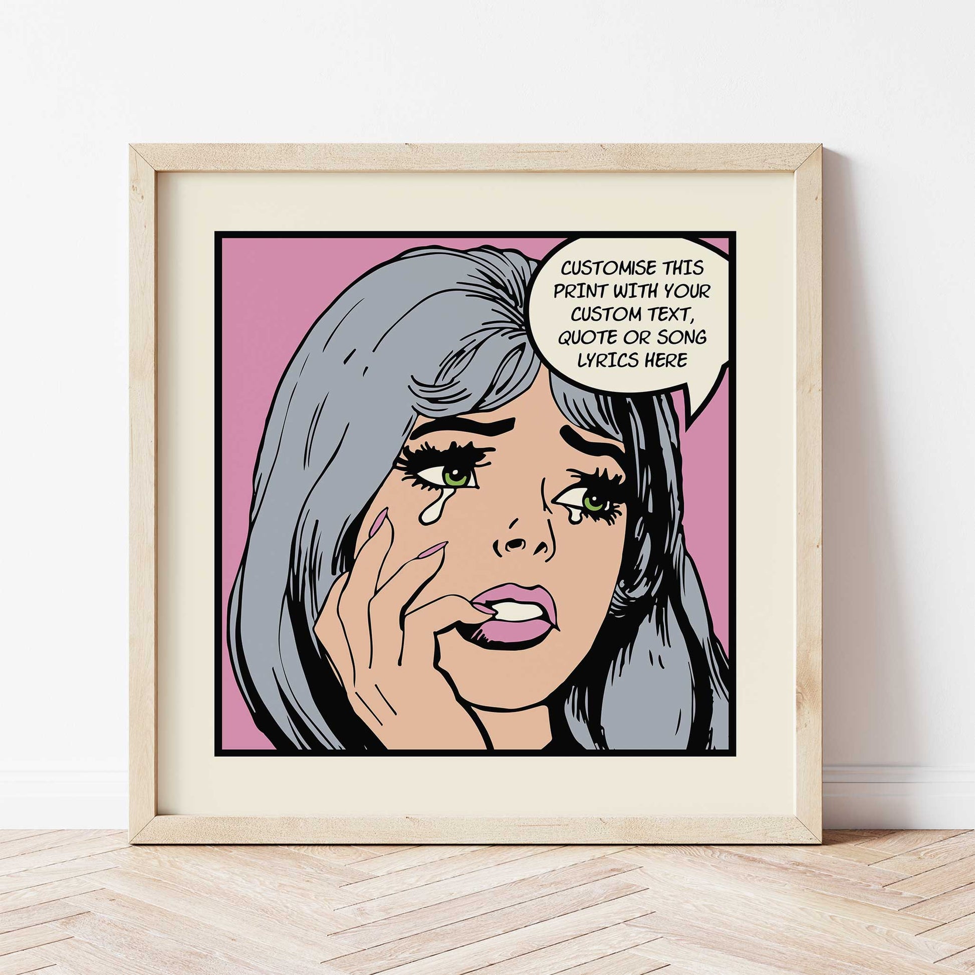 Personalised Crying Girl Wall Art grey