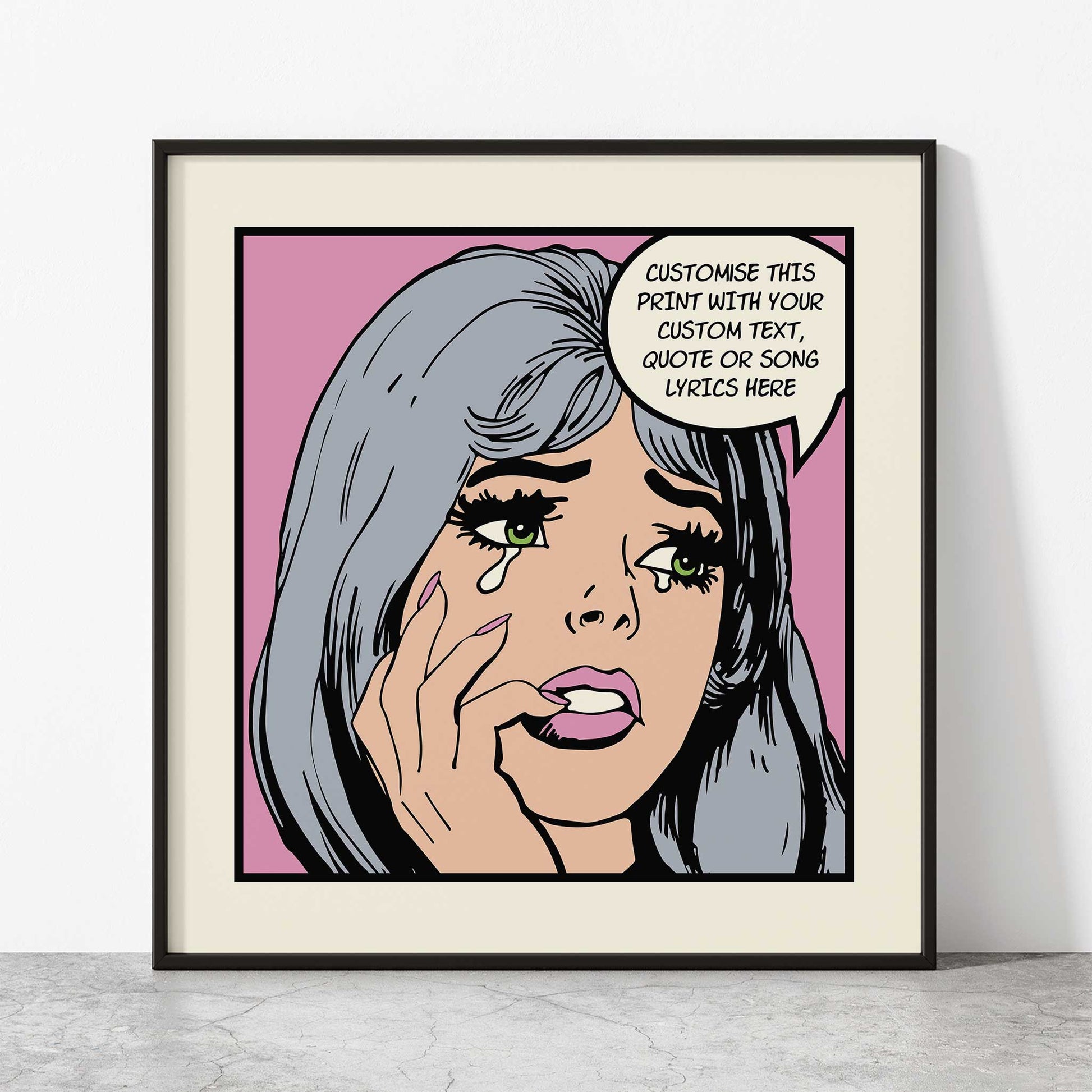 Personalised Crying Girl Wall Art grey