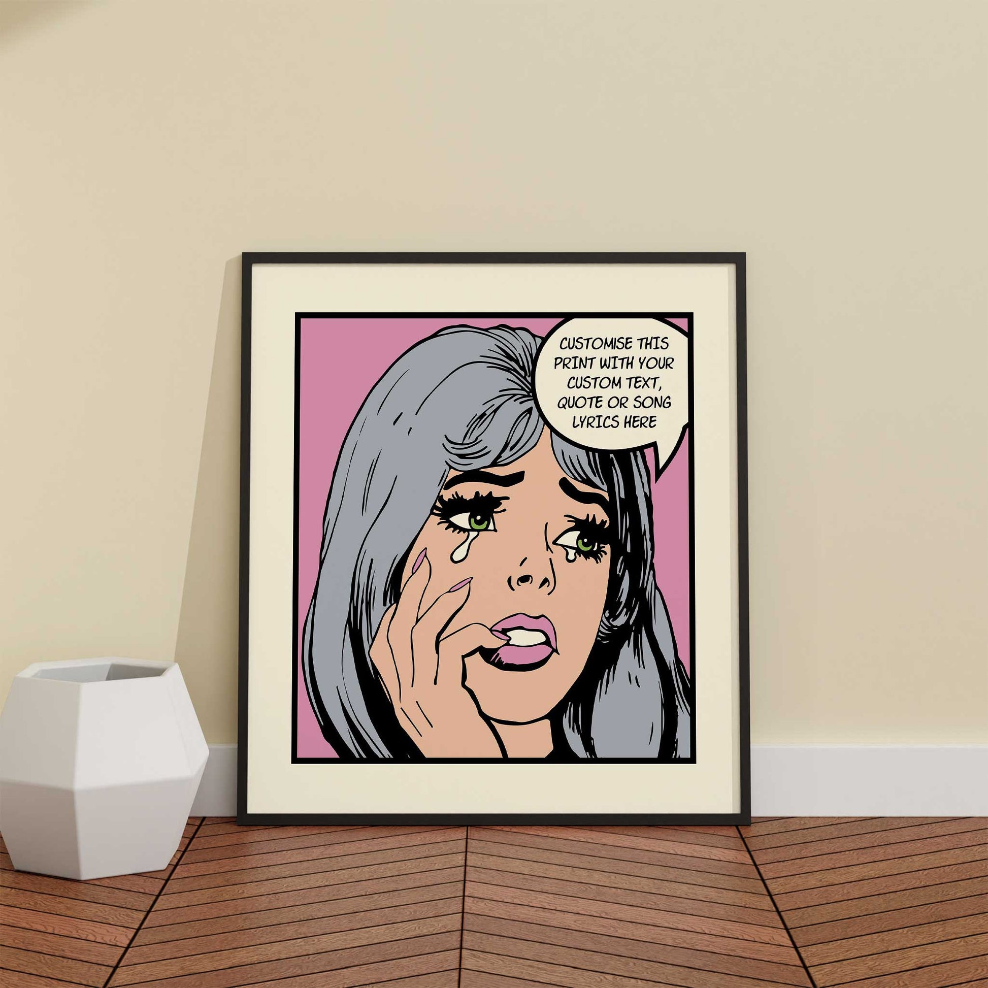 Personalised Crying Girl Wall Art grey