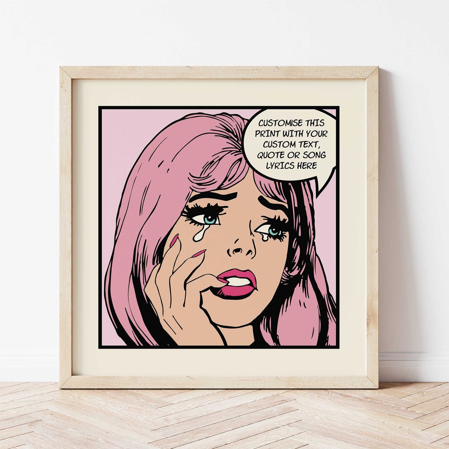 Personalised Crying Girl Wall Art pink