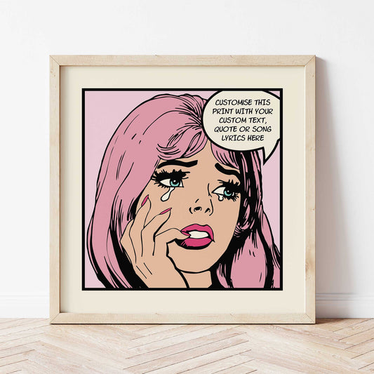 Personalised Crying Girl Wall Art pink