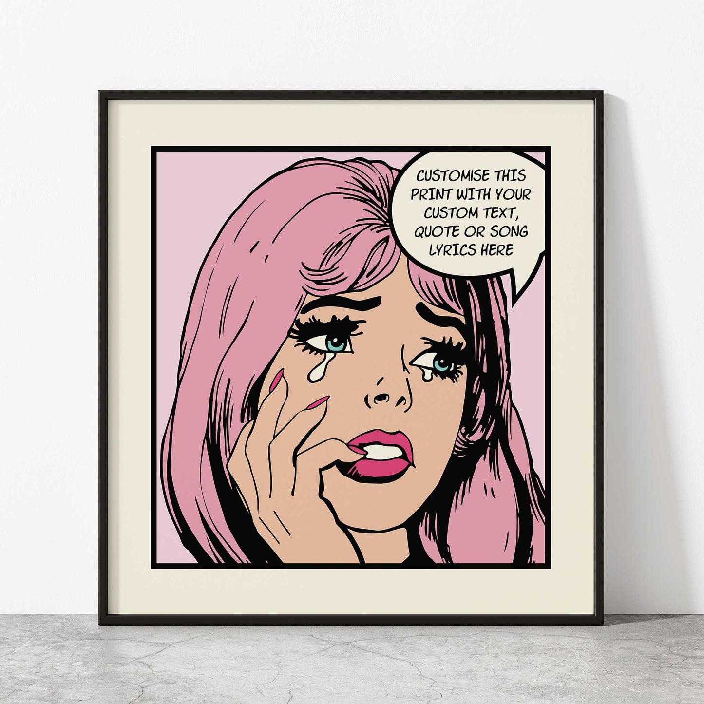 Personalised Crying Girl Wall Art pink