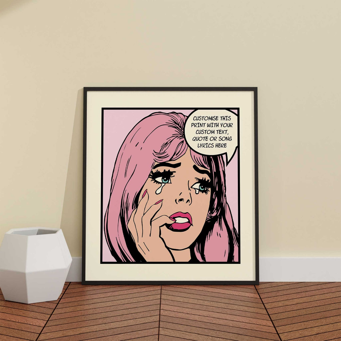 Personalised Crying Girl Wall Art pink