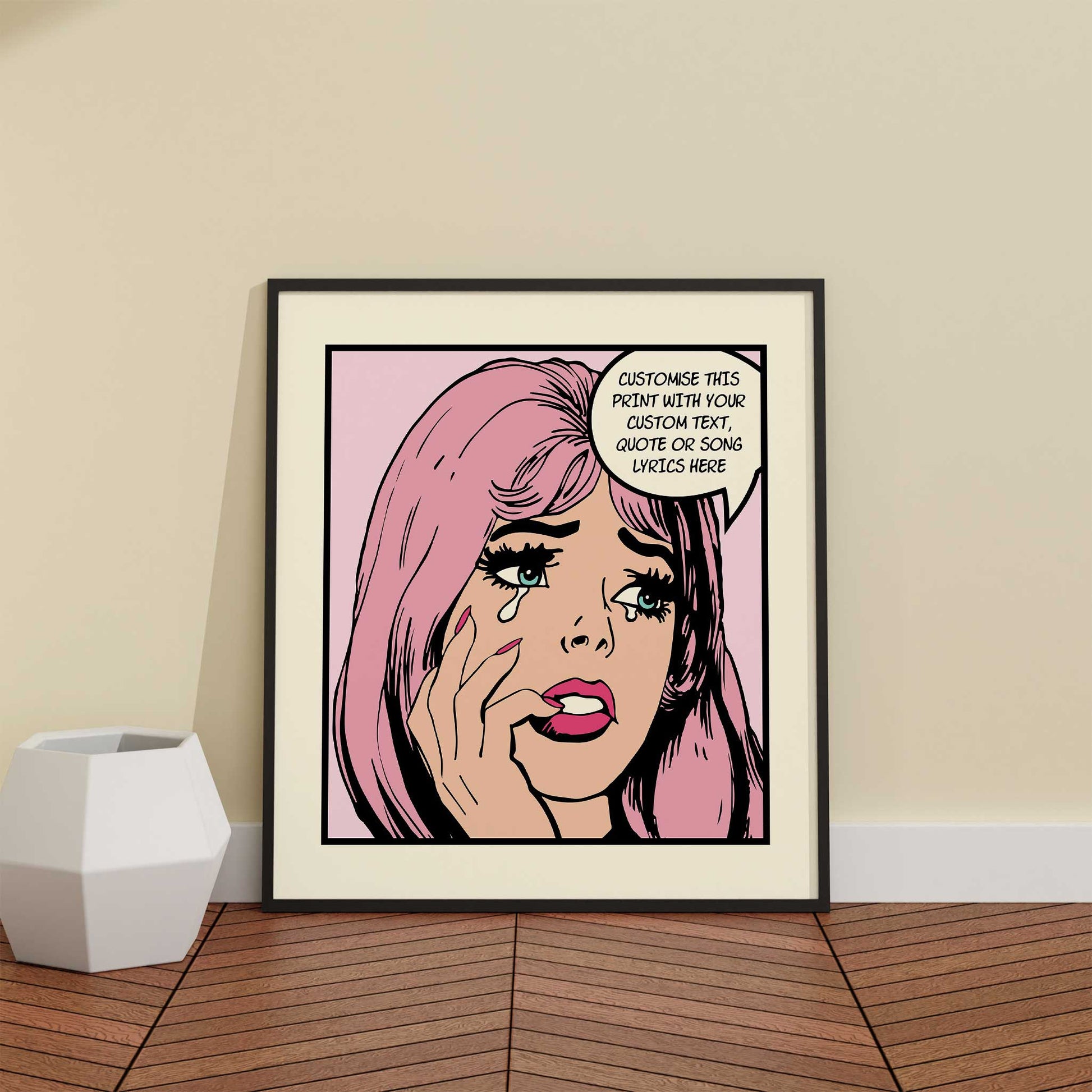 Personalised Crying Girl Wall Art pink