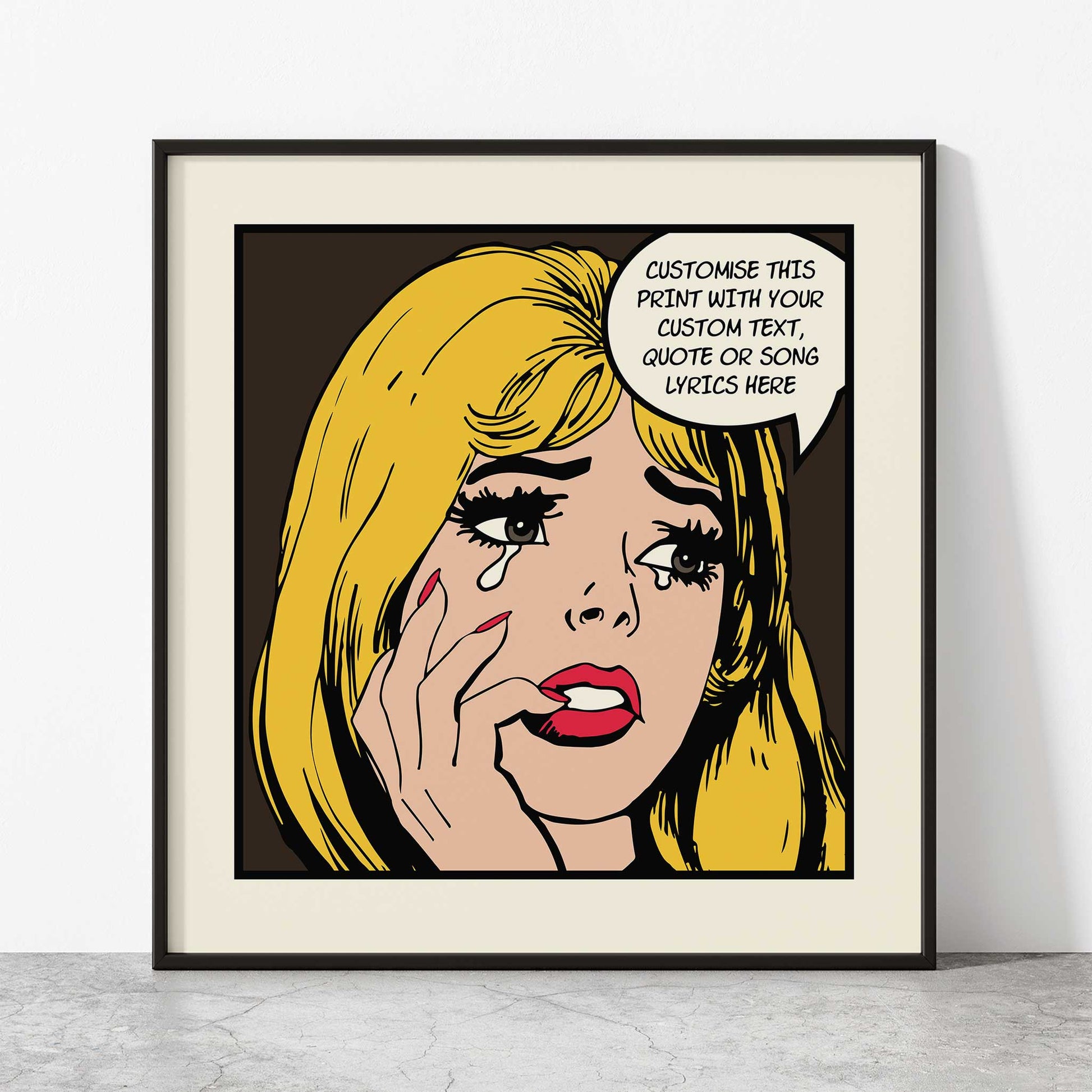 Personalised Crying Girl Wall Art yellow