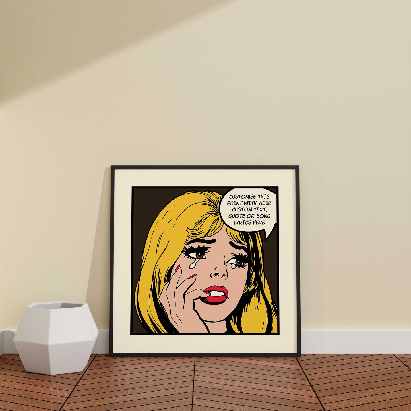 Personalised Crying Girl Wall Art yellow