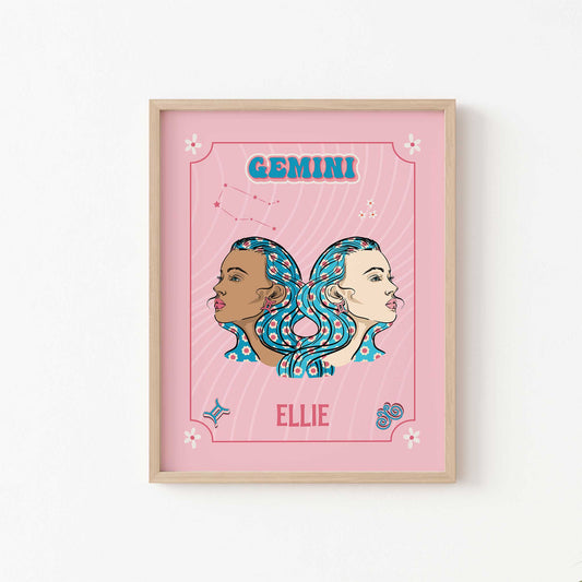 personalised gemini zodiac print wooden frame mockup