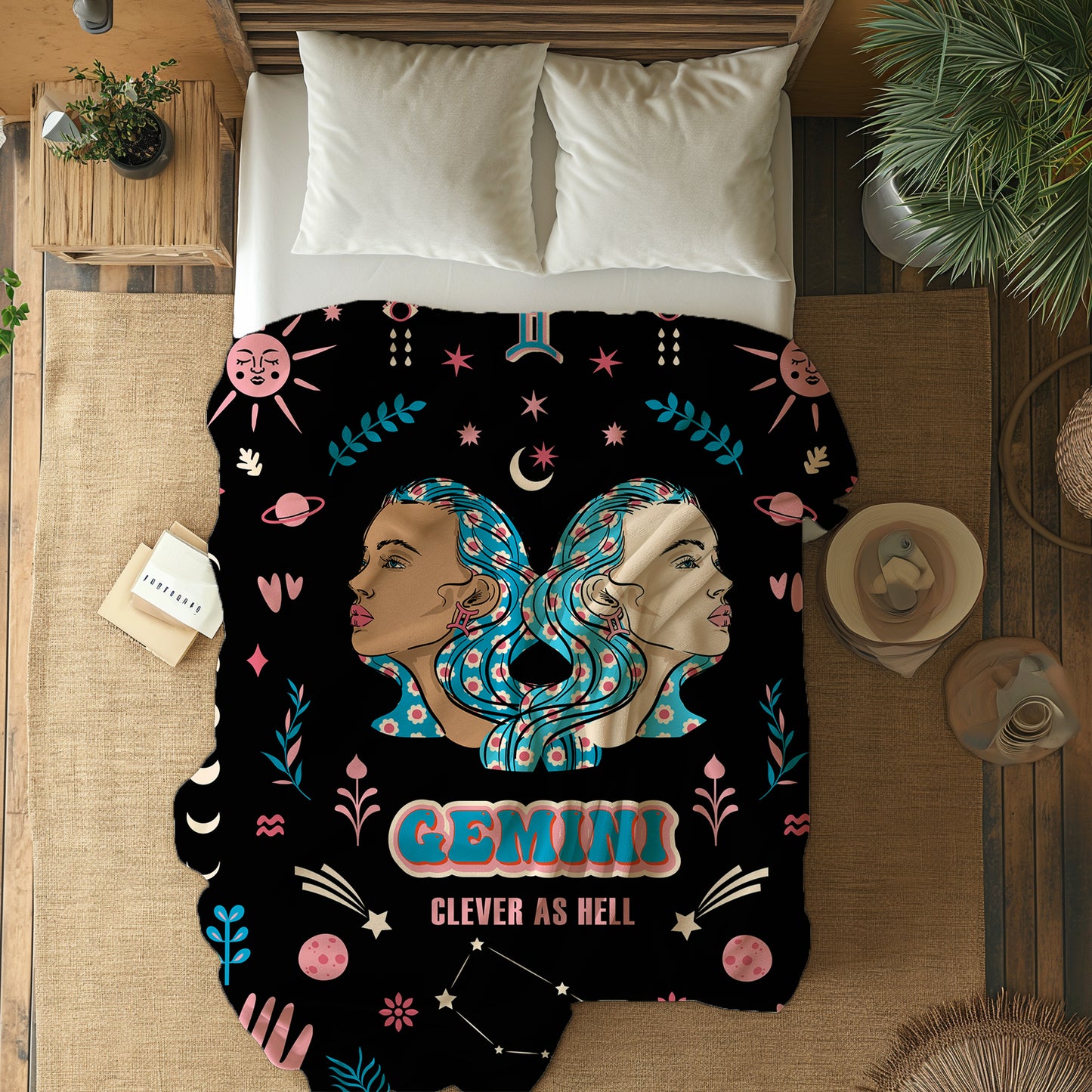 Gemini zodiac sherpa blanket bedroom