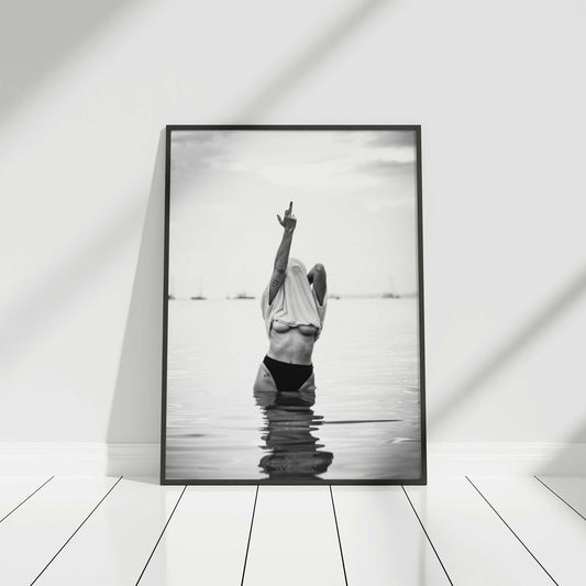 girl middle finger print framed mockup lounge