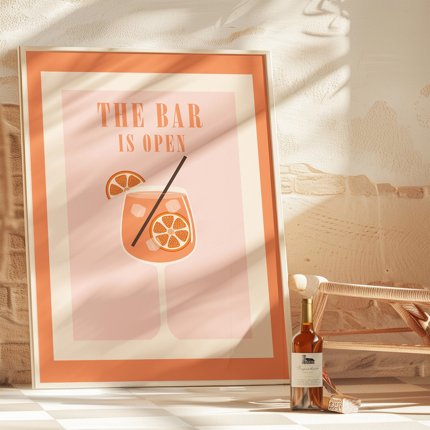 The bar is open print framed mockup