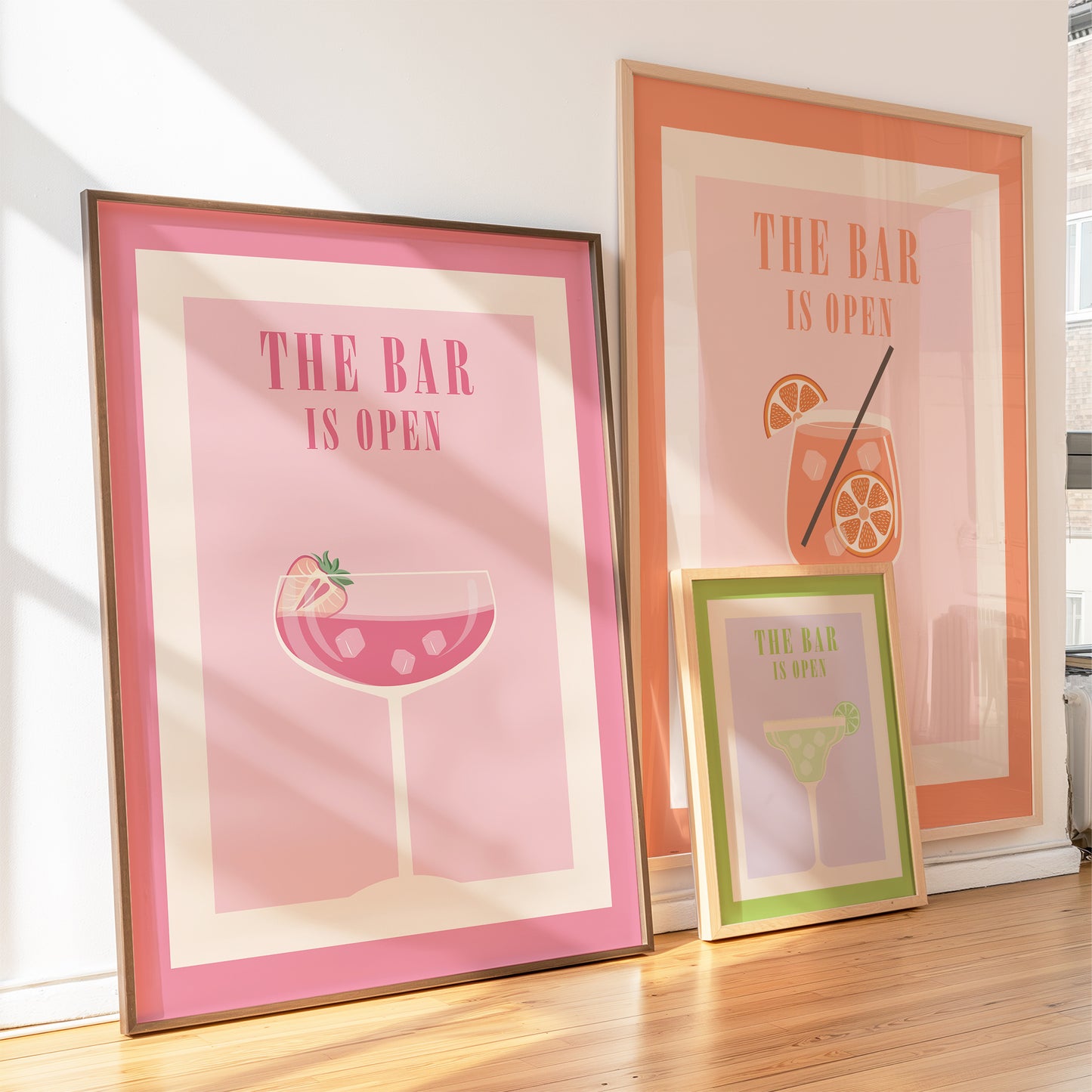 The bar is open print framed mockup