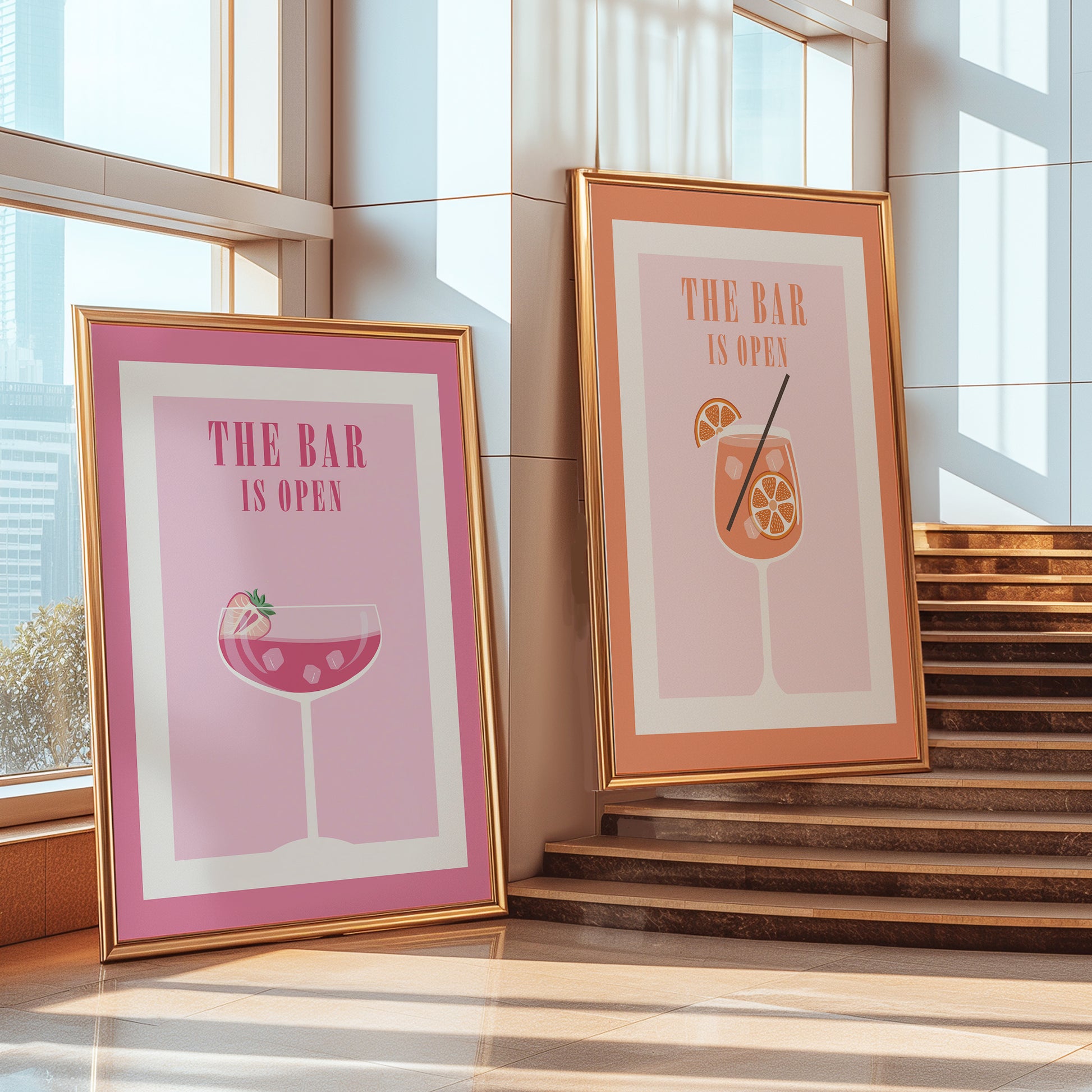 The bar is open print framed mockup