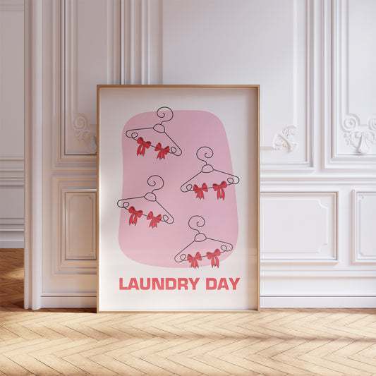 laundry day hangers with red bows print french chic mockup light wood frame