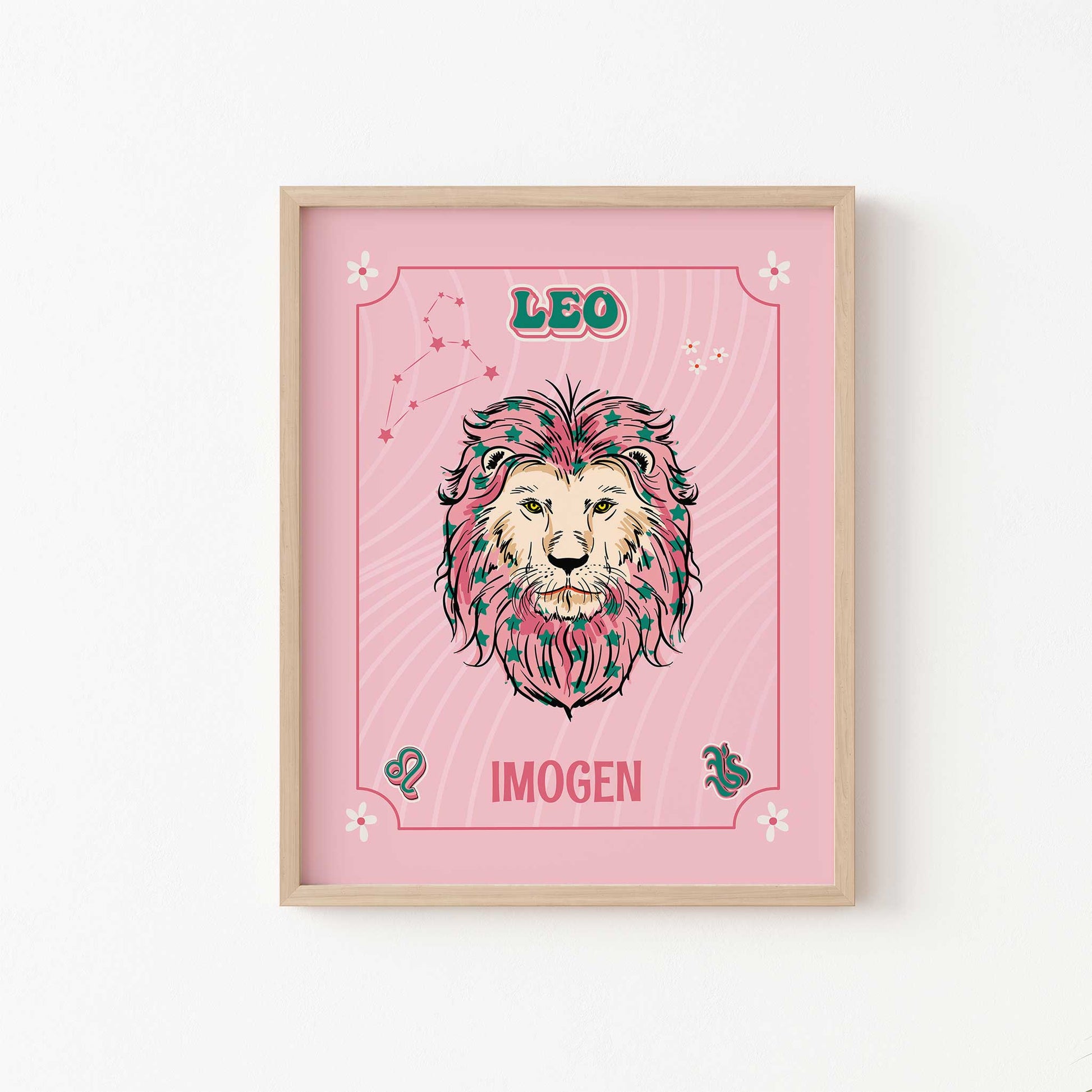 personalised leo zodiac print wooden frame mockup