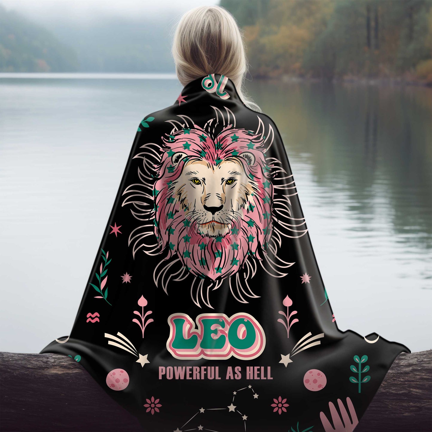 leo zodiac sherpa blanket girl wearing