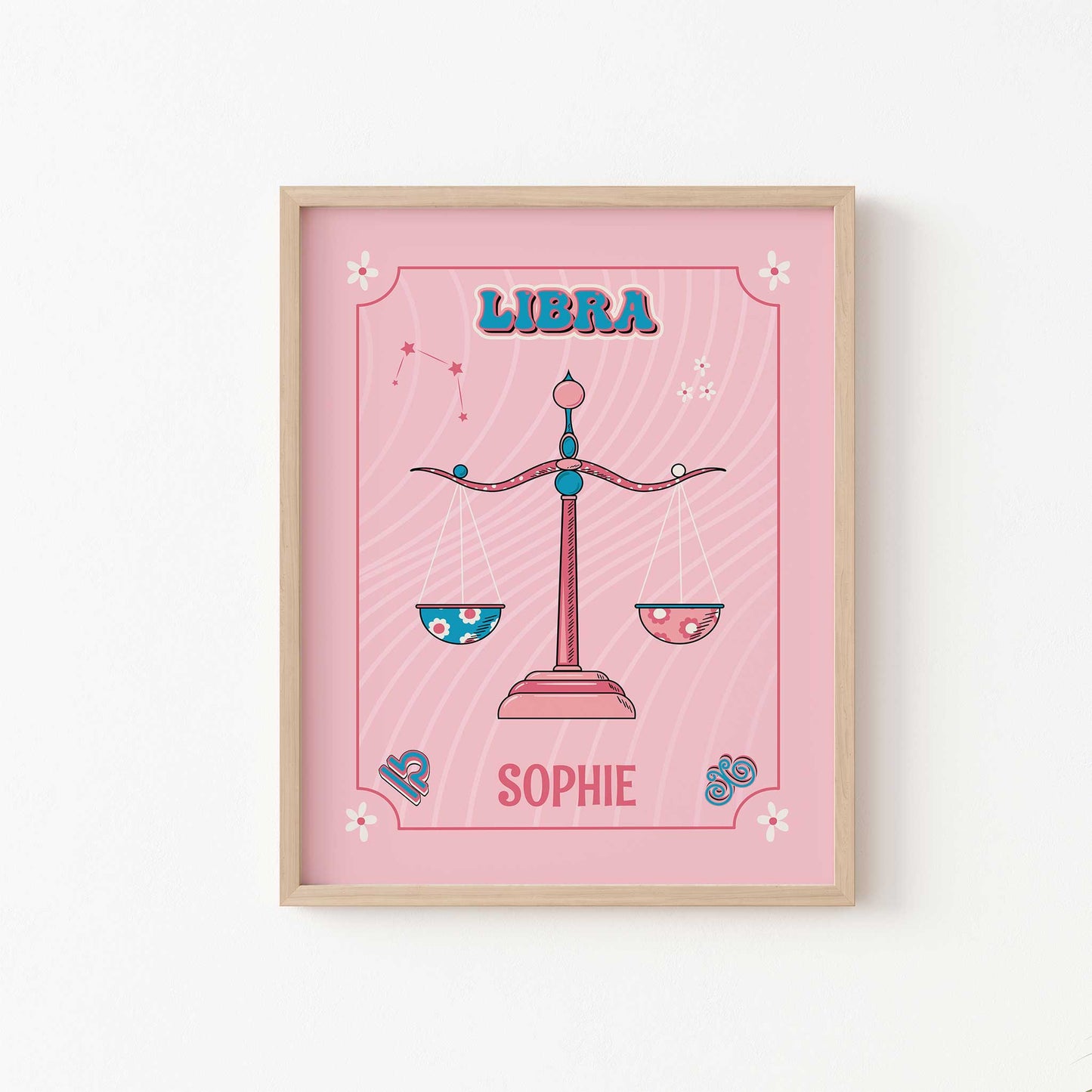 personalised libra zodiac print wooden frame mockup