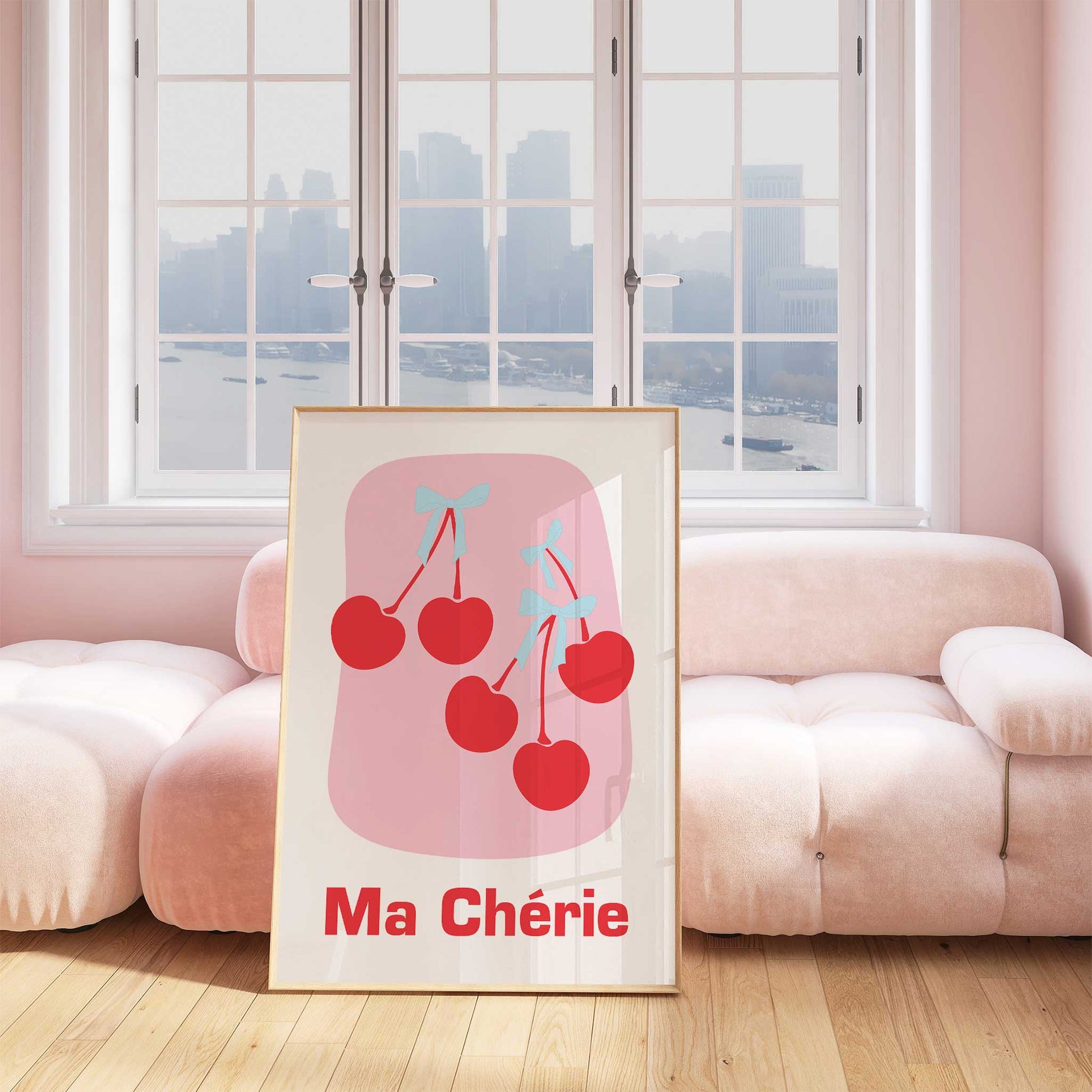 ma cherie french style print mockup frame cool lounge pink sofa