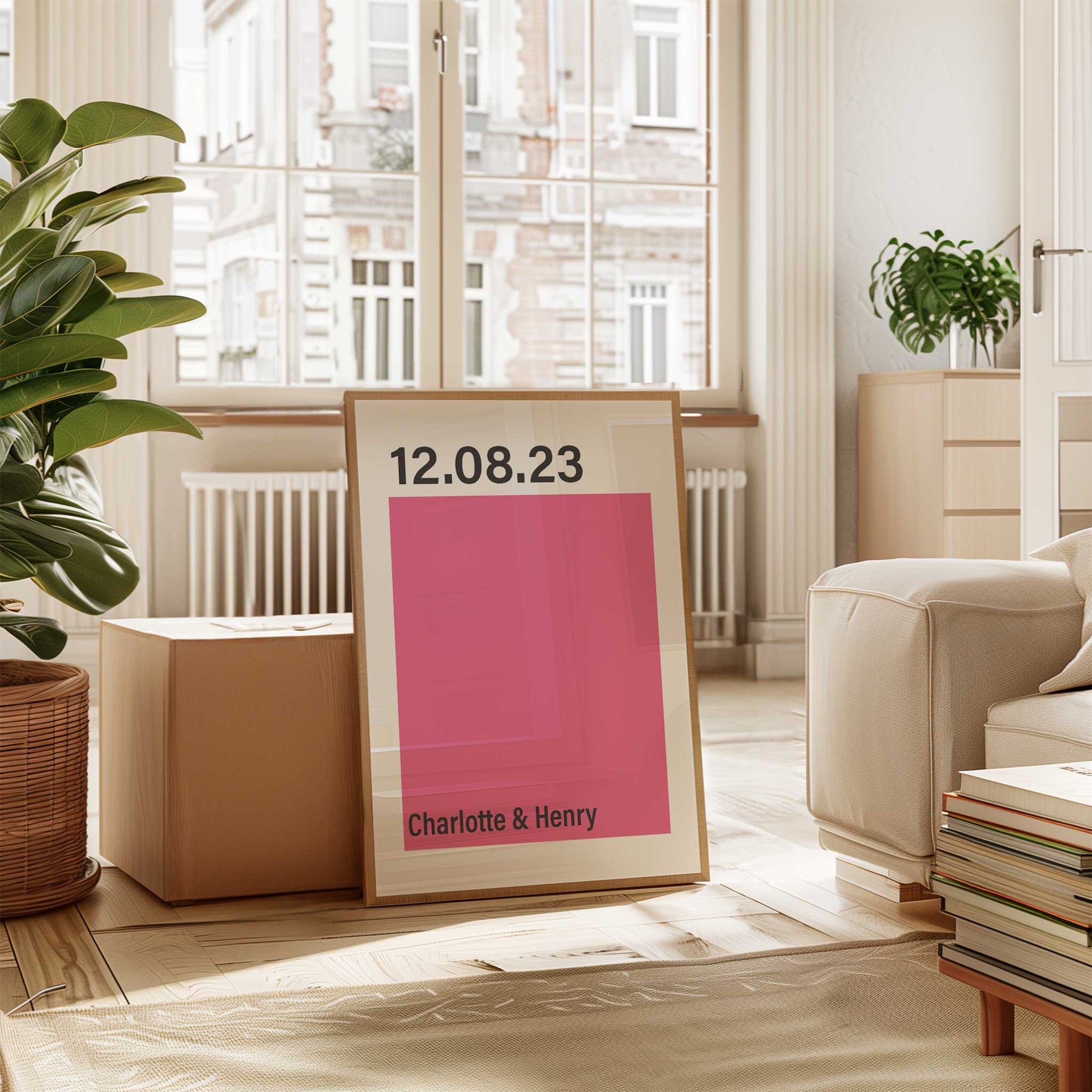 personalised anniversary date print mockup framed trendy apartment