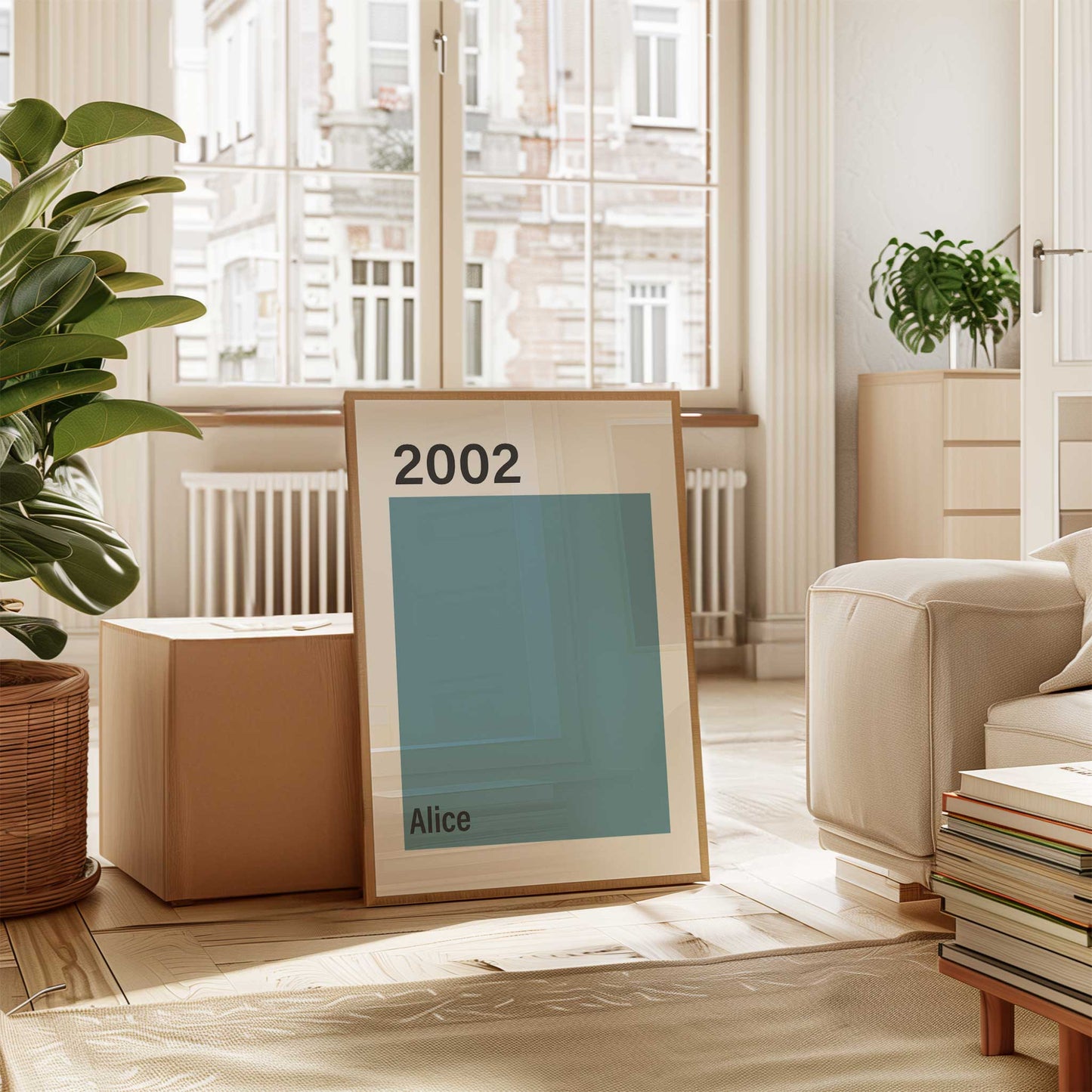 personalised birth year print mockup framed trendy apartment