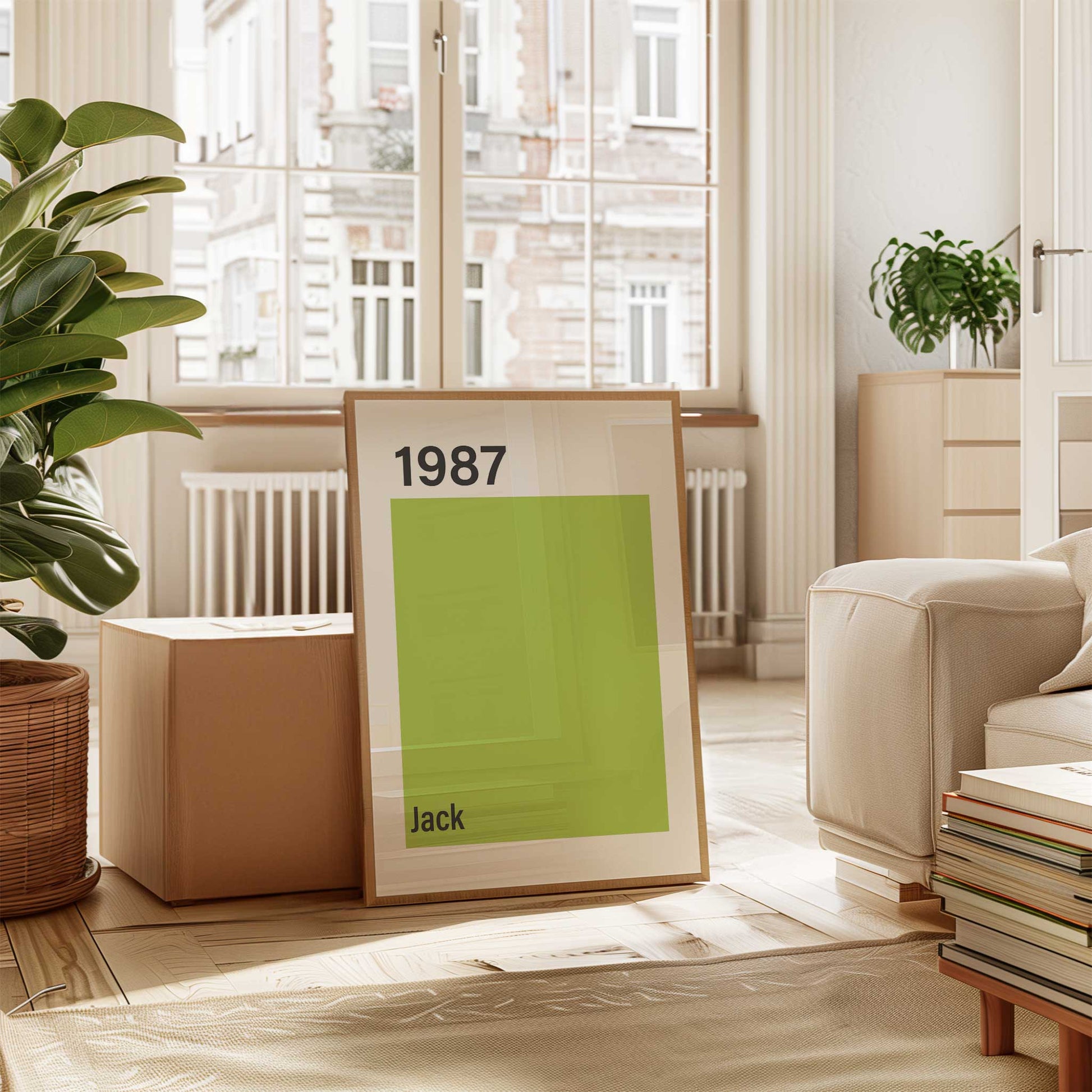 personalised birth year print mockup framed trendy apartment