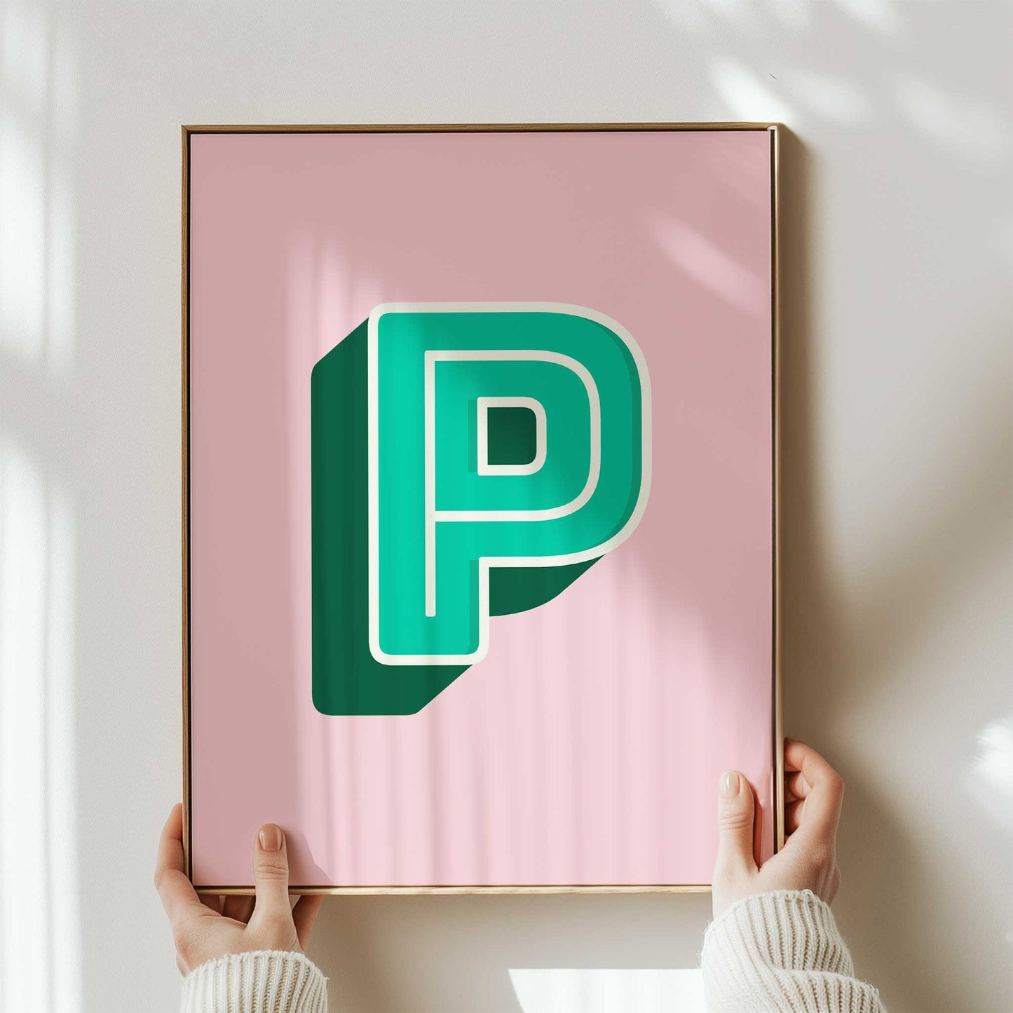 personalised letter print and green framed mockup trendy apartment