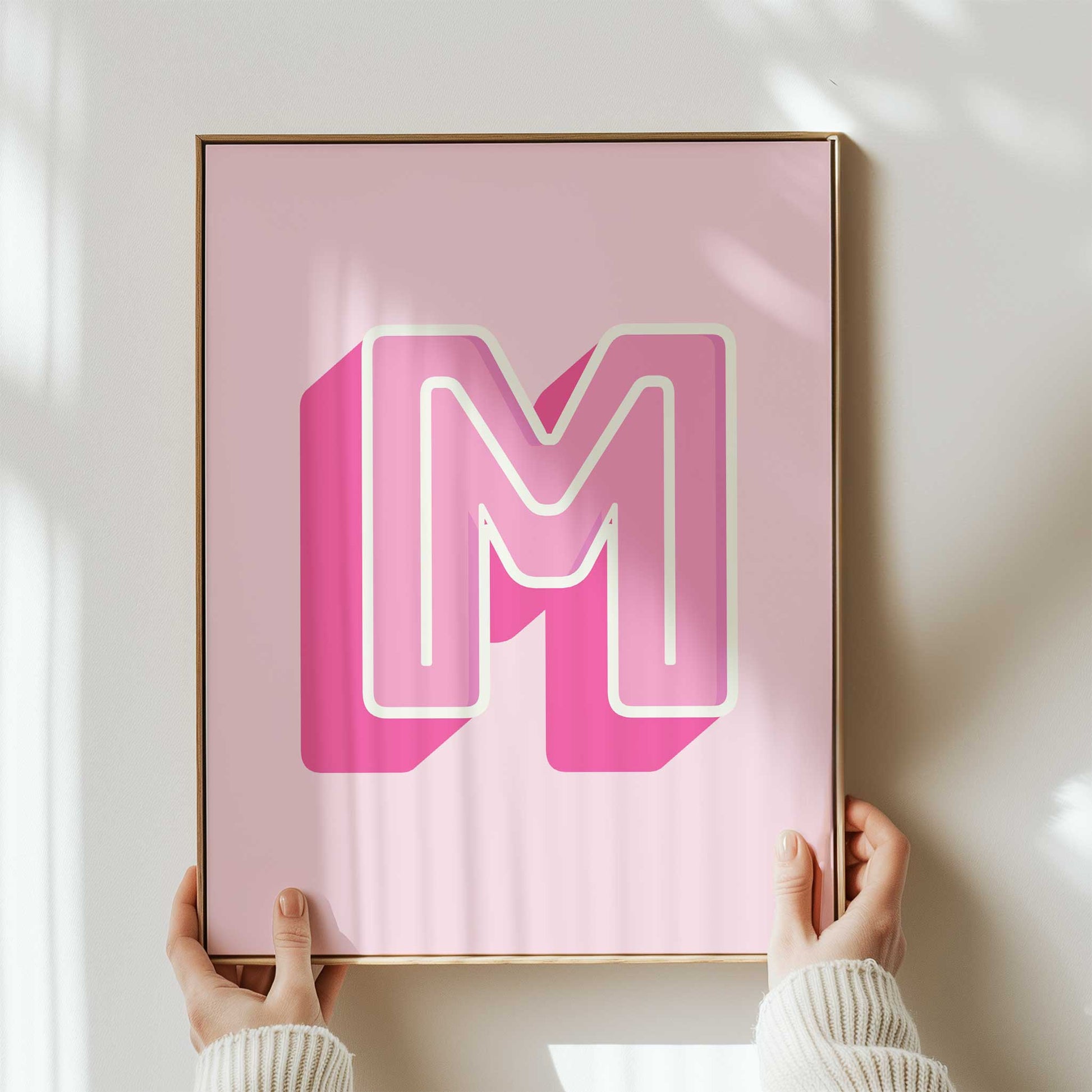 personalised letter print pink framed mockup trendy apartment