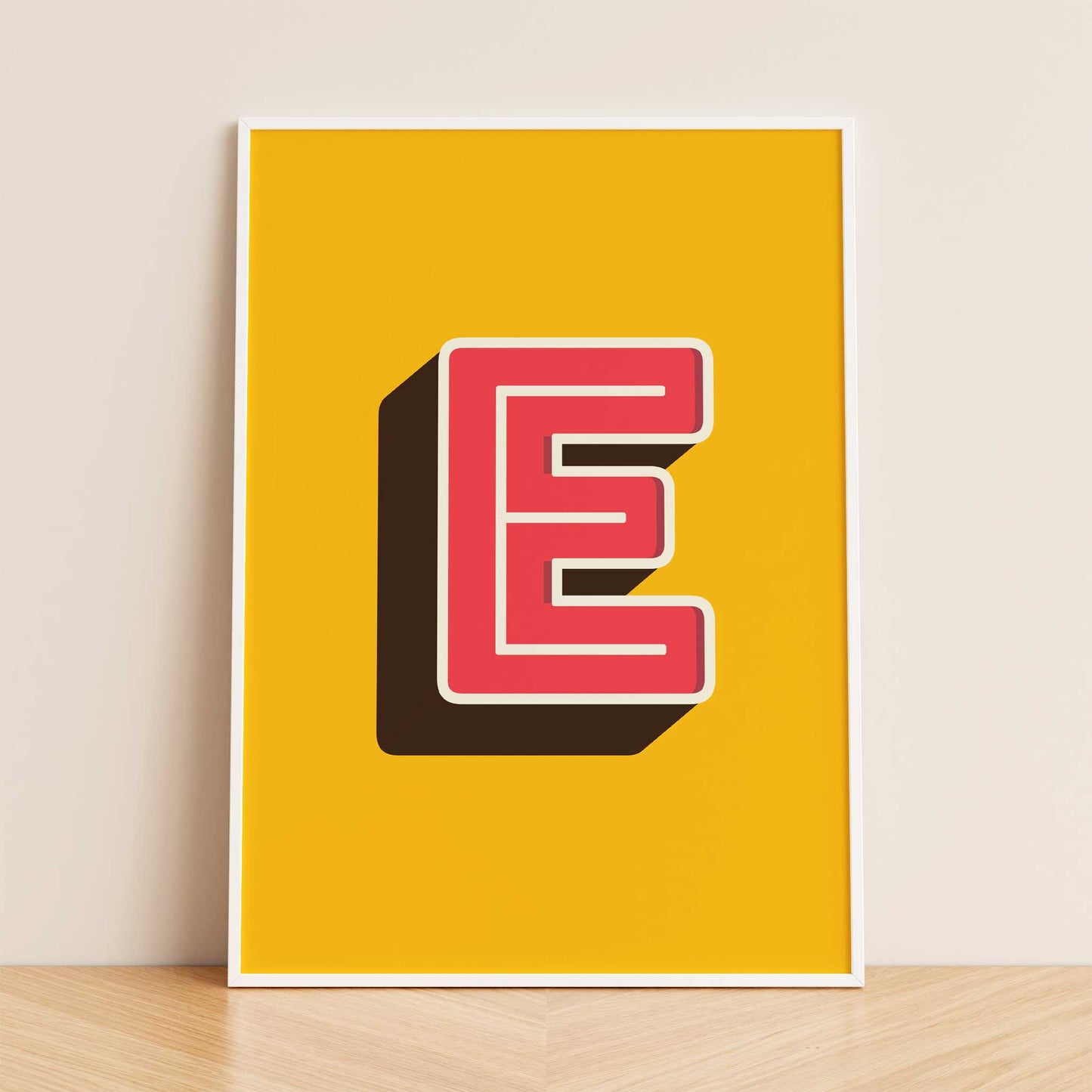 personalised letter print yellow & red framed mockup trendy apartment