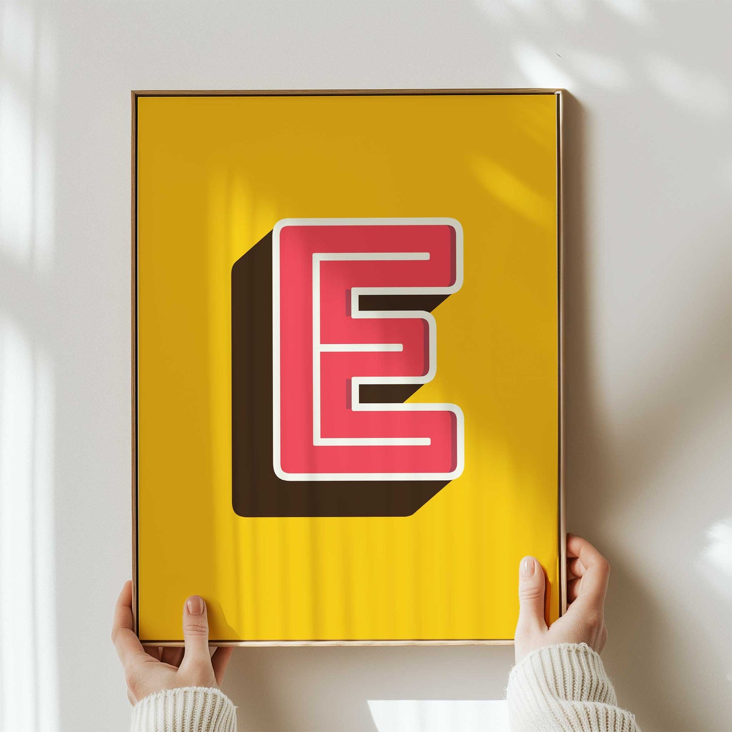 personalised letter print yellow & red framed mockup trendy apartment