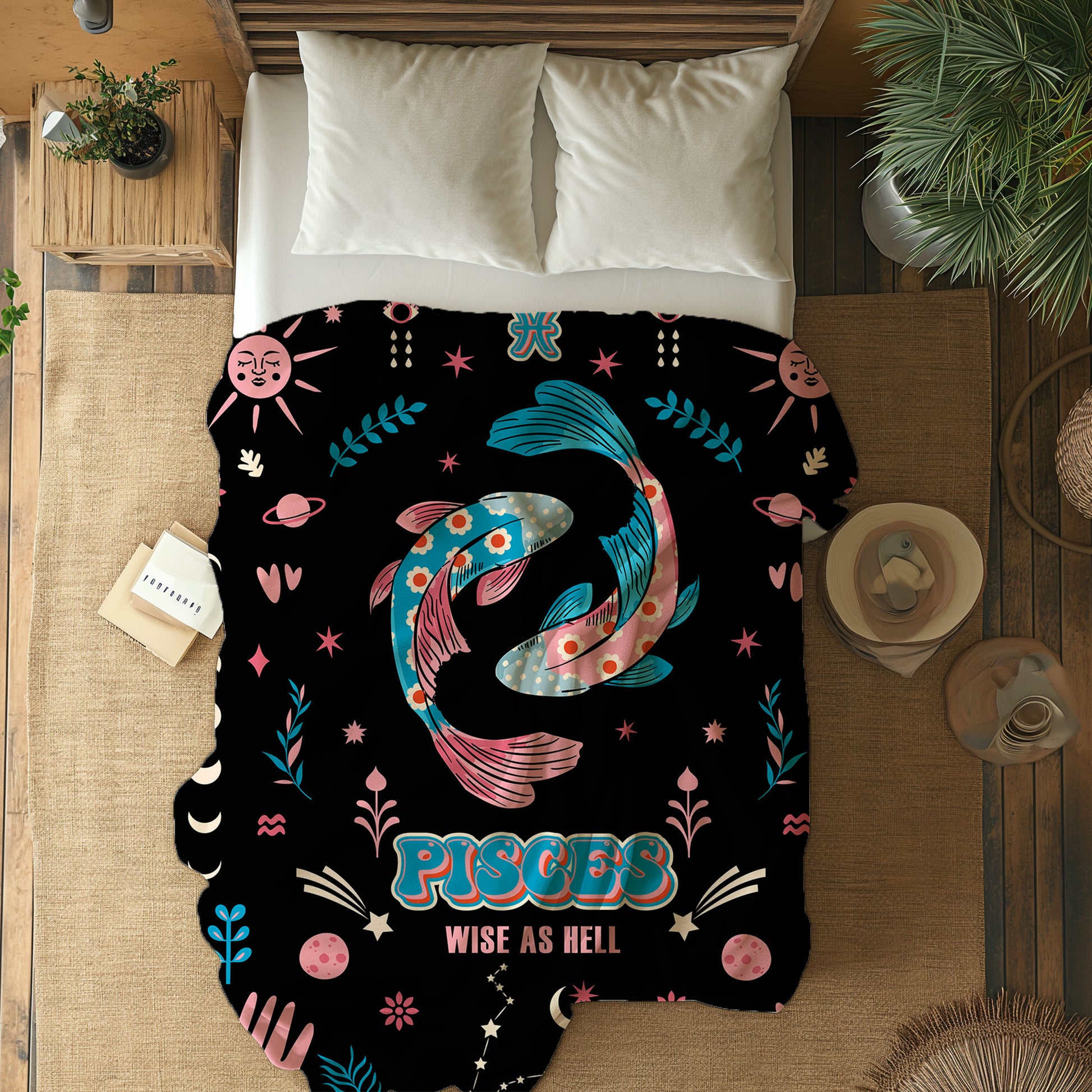 pisces zodiac sherpa blanket lounge