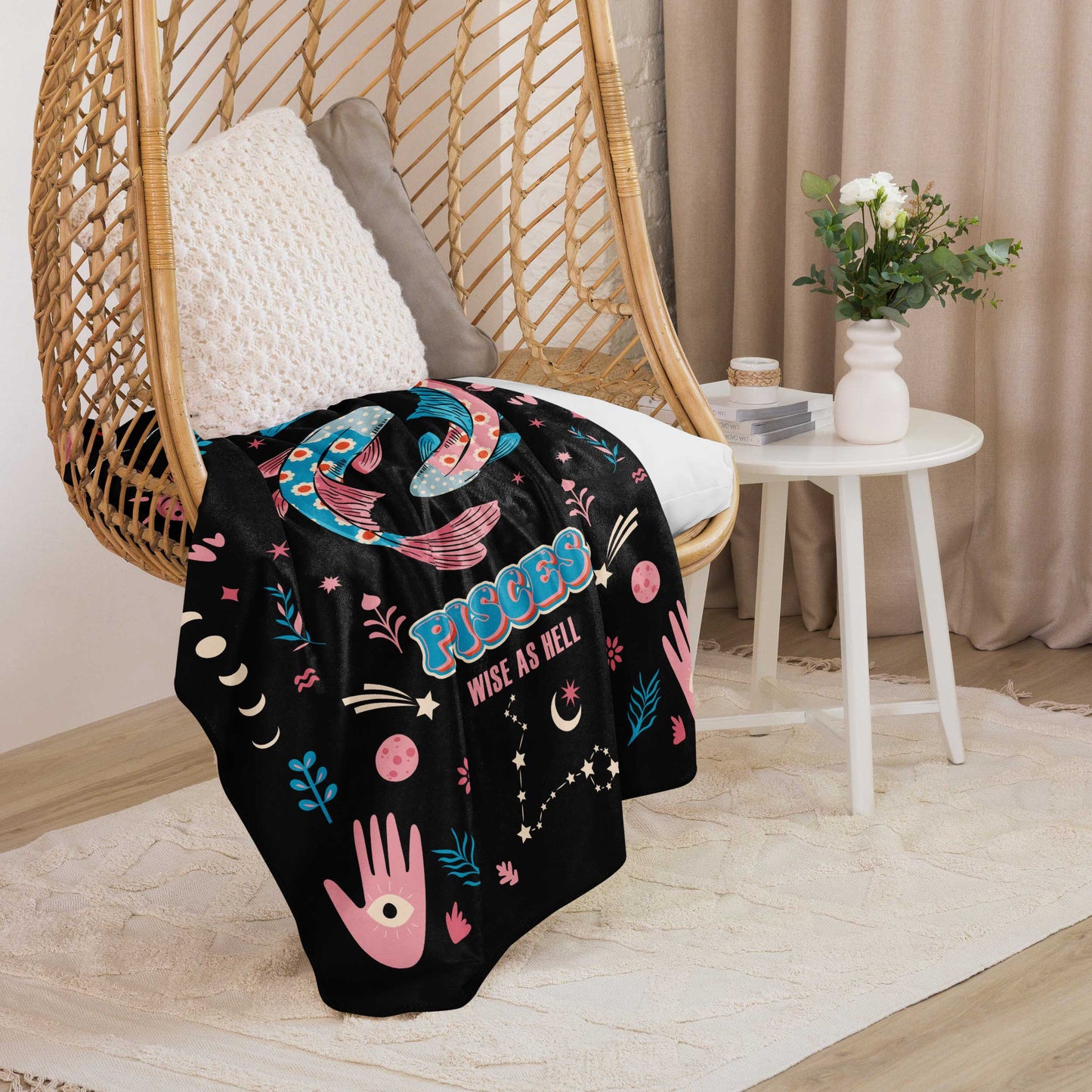 pisces zodiac sherpa blanket lounge chair