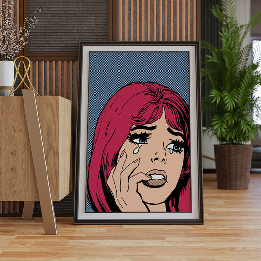 Pop Art Print - Crying Girl Red