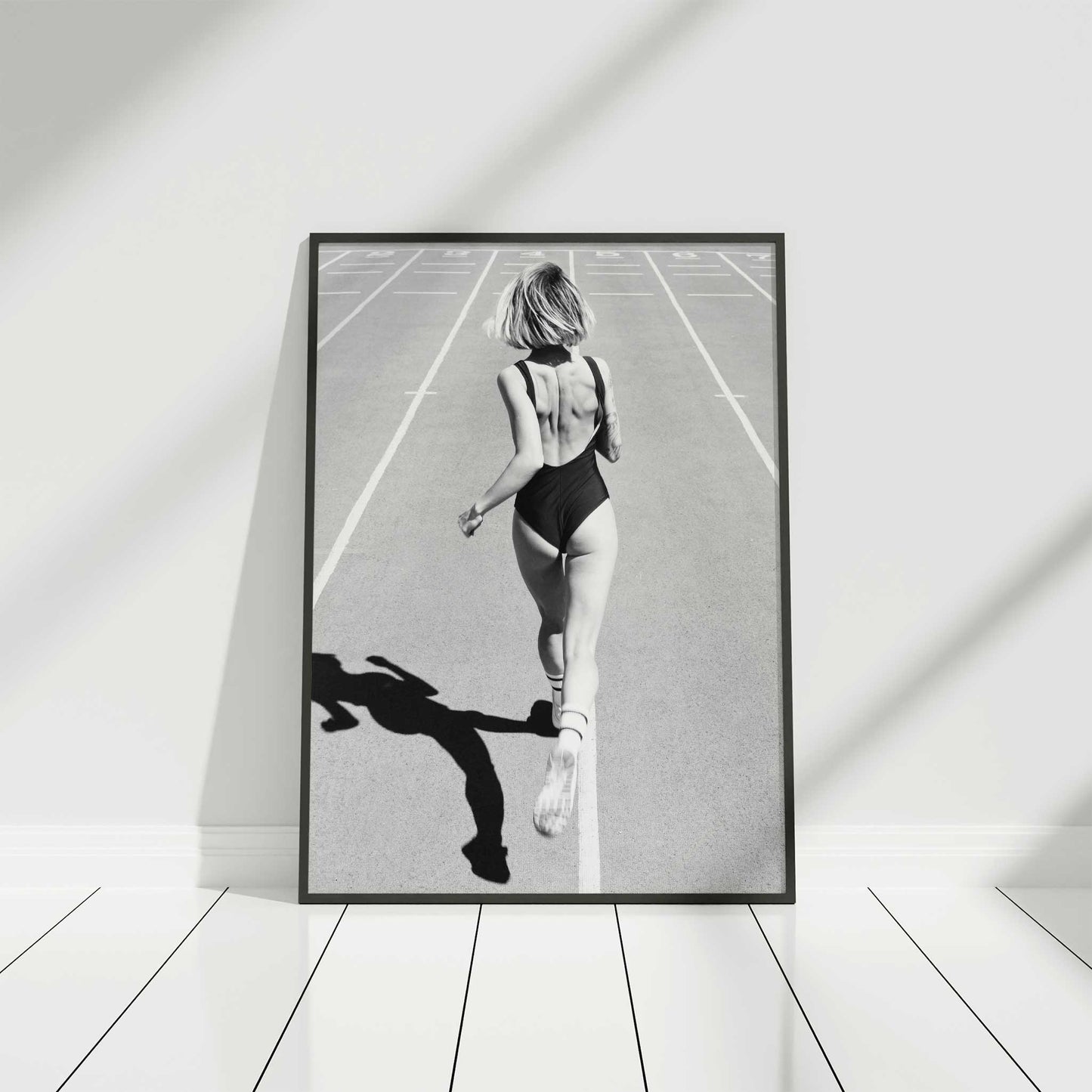 running girl photo mockup black frame lounge