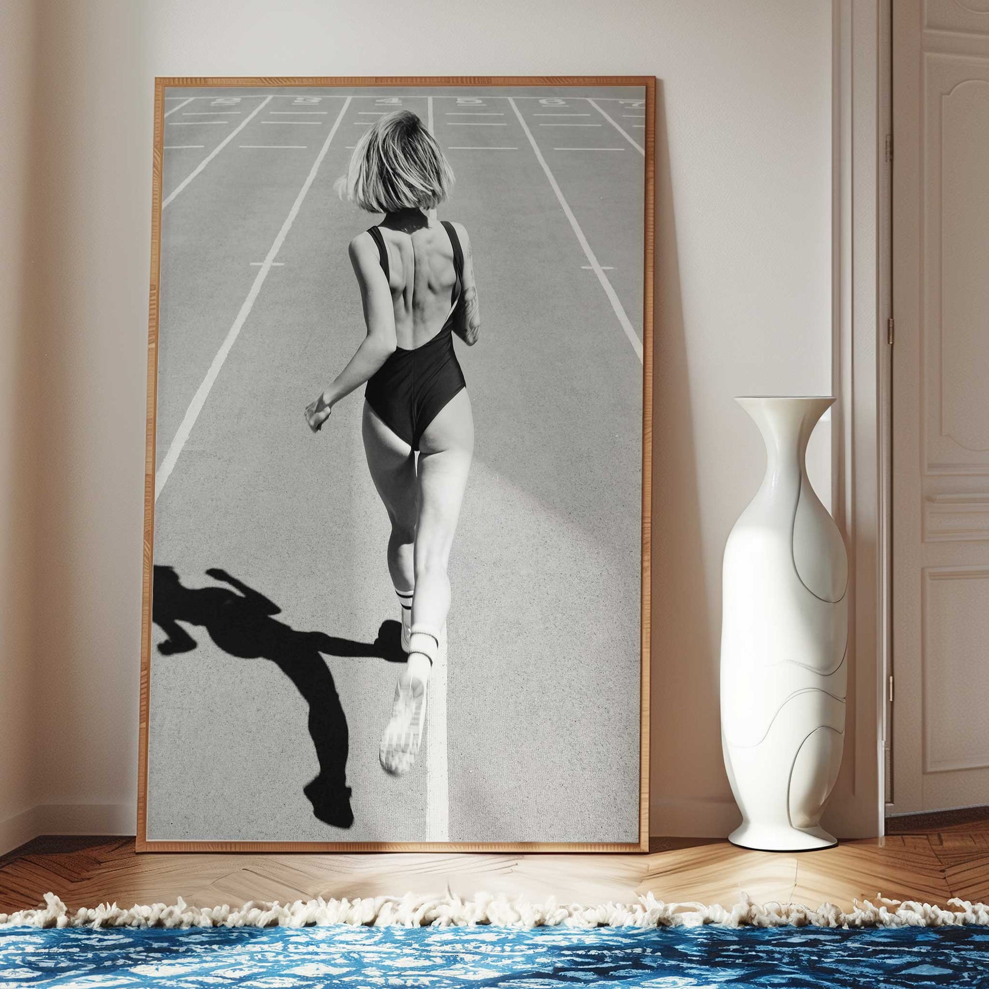 running girl photo mockup black frame lounge